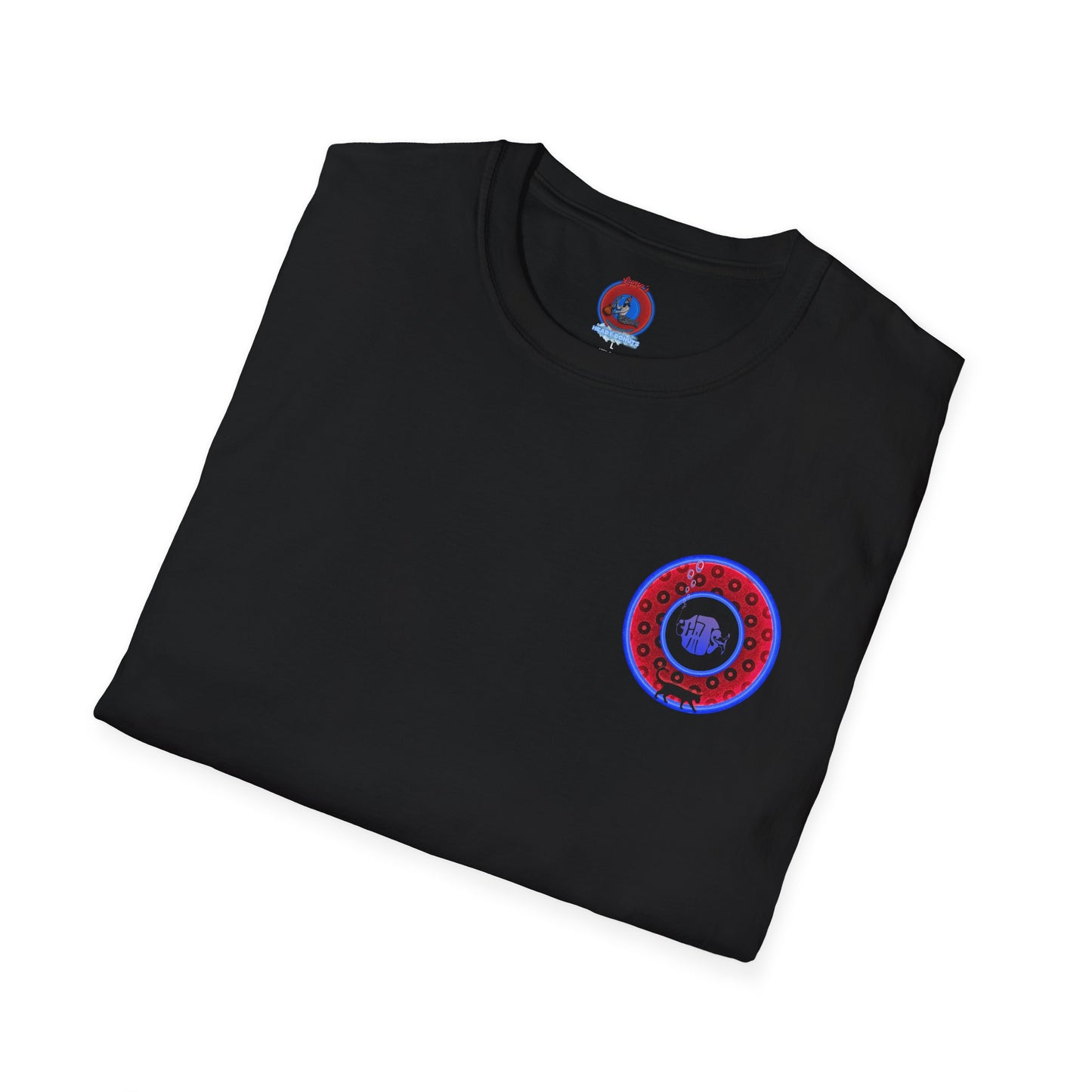 Classic Donut Tee - Unisex Soft-Style - "Cats: The Donut" - paradoxical red/blue widemouthed donut - variant 3