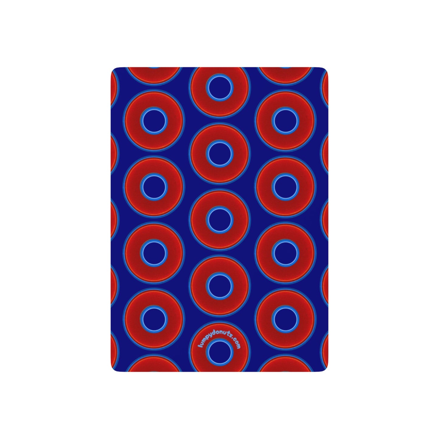 Lumpy Donut Playing Decks - 52-cards - red vivid donuts w/vivid royal blue background