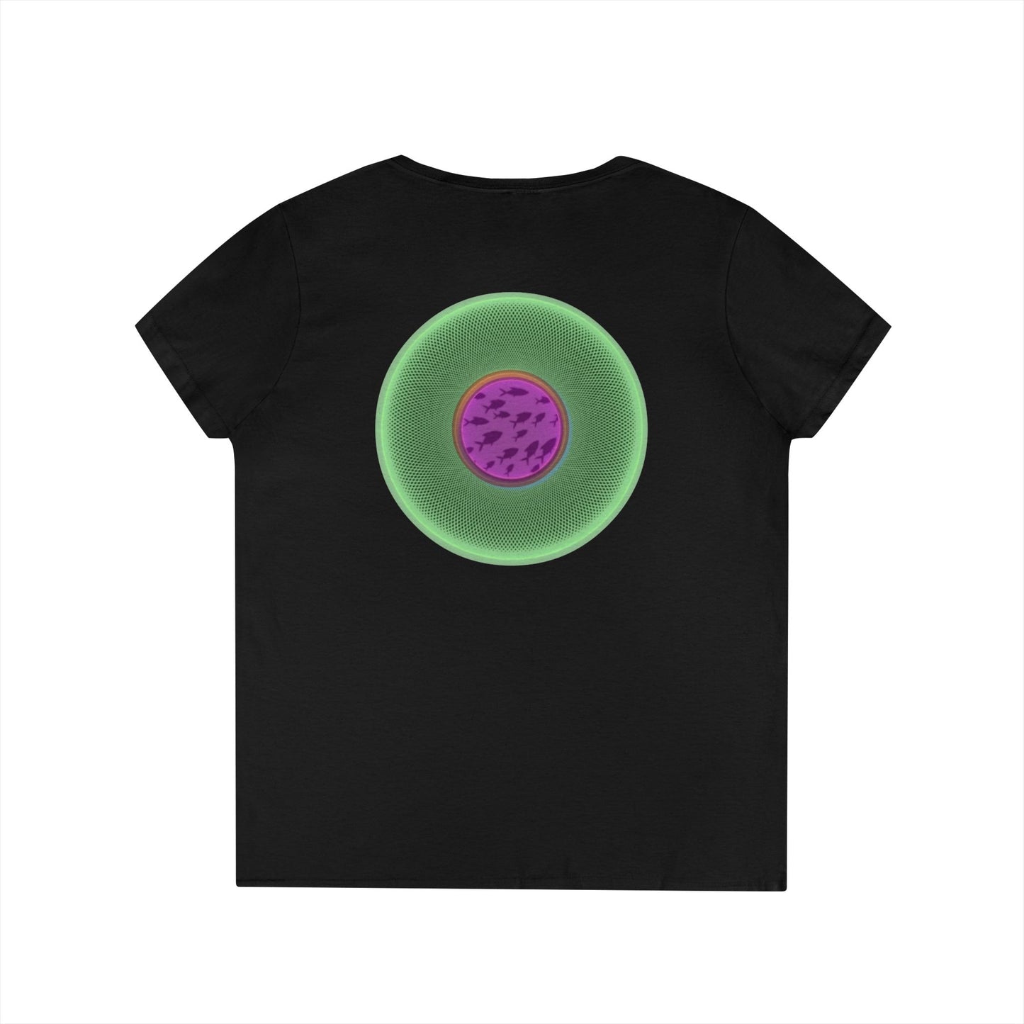 Women's Donut V-Neck Tee - "If I'm Swimming By" - variant 3 - light green/magenta phatty donut w/