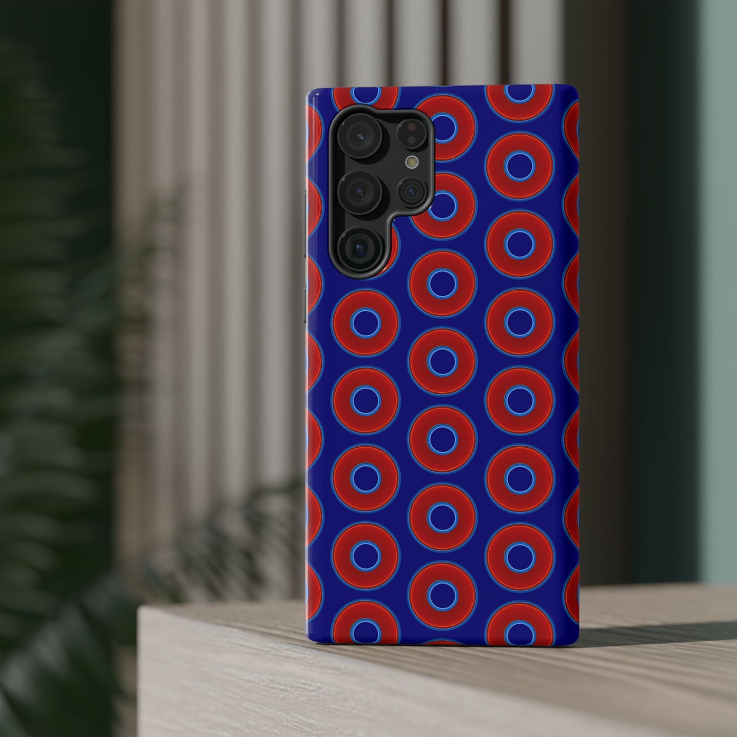 Impact-Resistant Lumpy Donut Case - red vivid donut print w/vivid navy background