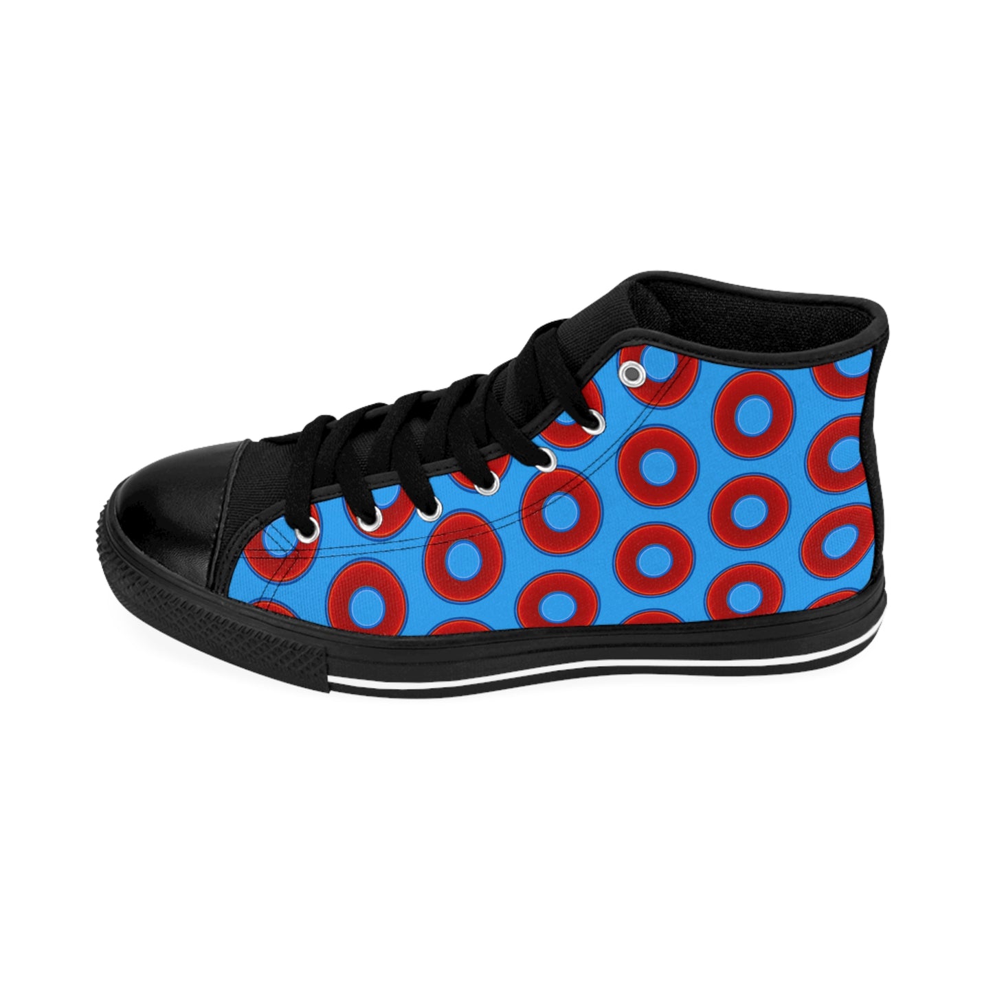 Cushiony Convectors - High Tops - red vivid donuts w/sky royal blue background