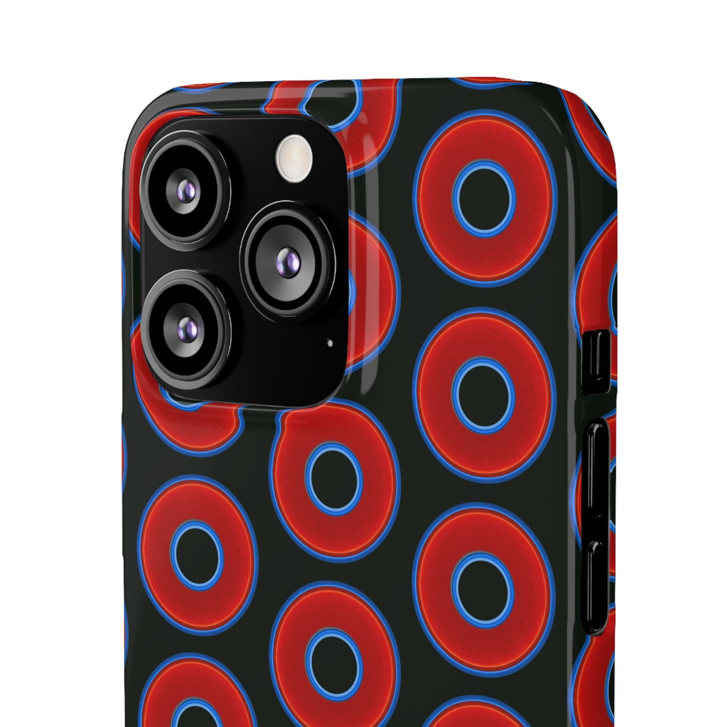 Lumpy Donut Snap Case - red vivid donut print w/midnight moss green background