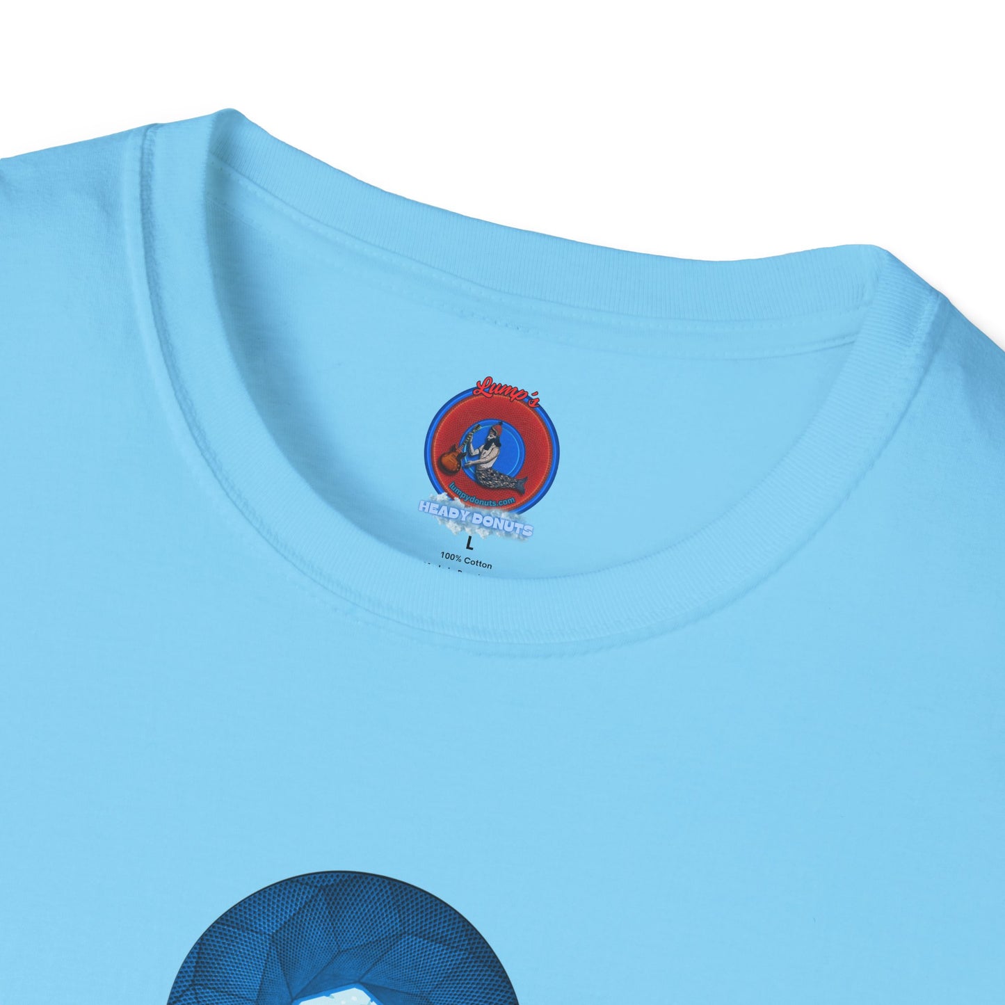 Coffee Traders Tee - Unisex Soft-Style - "Tasty Coffee" - paradoxical donut/cubed blue donut - variant 1 - It's Ice Cube's front/logo back