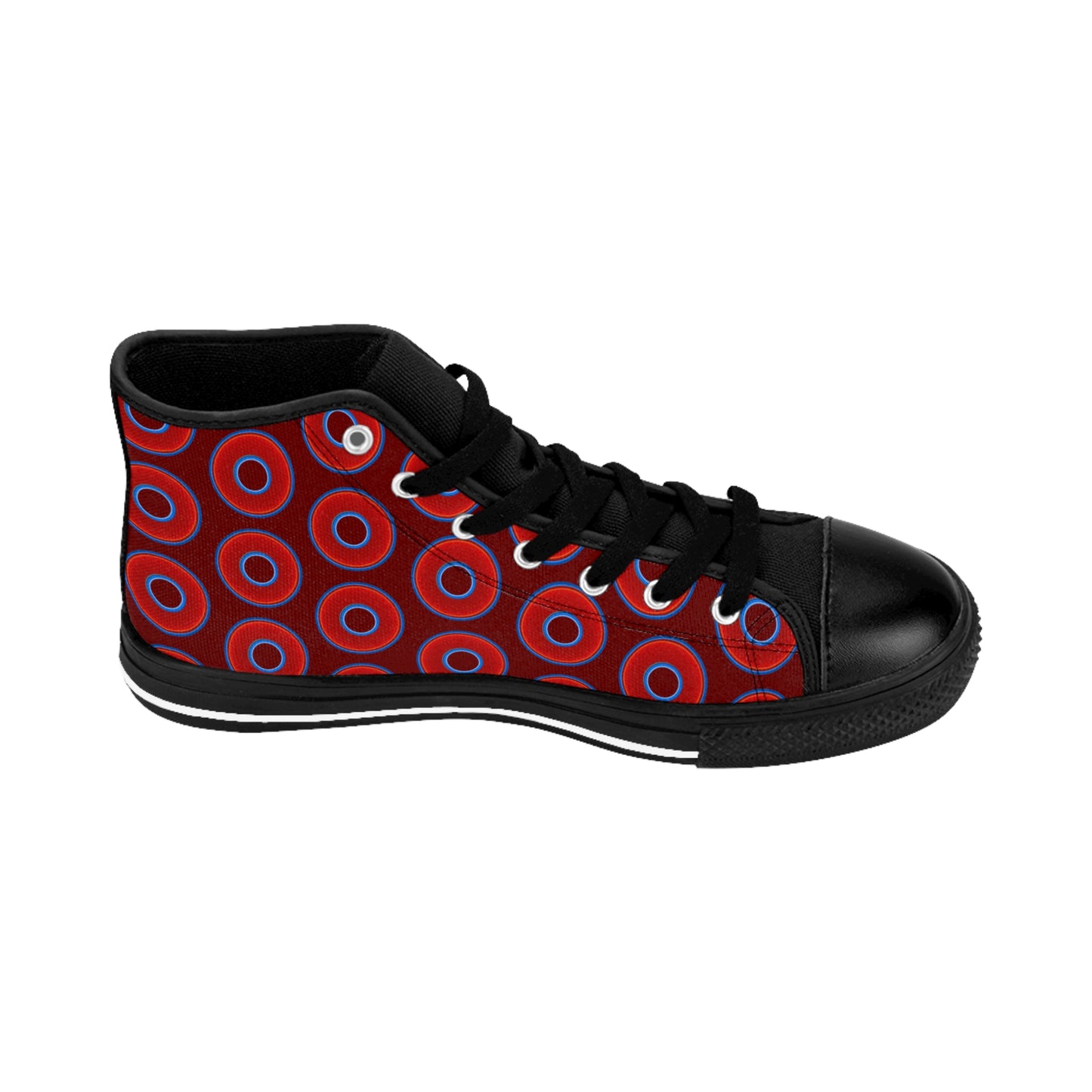 Cushiony Convectors - High Tops - red vivid donuts w/dark red background