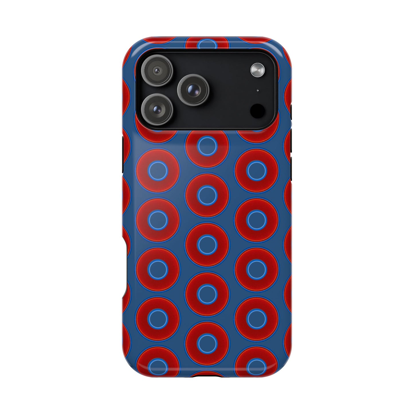 Magnetic Tough Donut Case - red vivid donut print w/light navy blue background