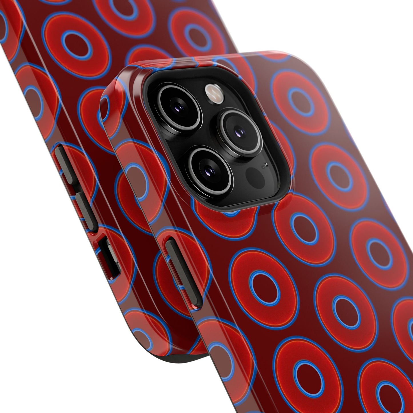 Impact-Resistant Lumpy Donut Case - red vivid donut print w/dark red background