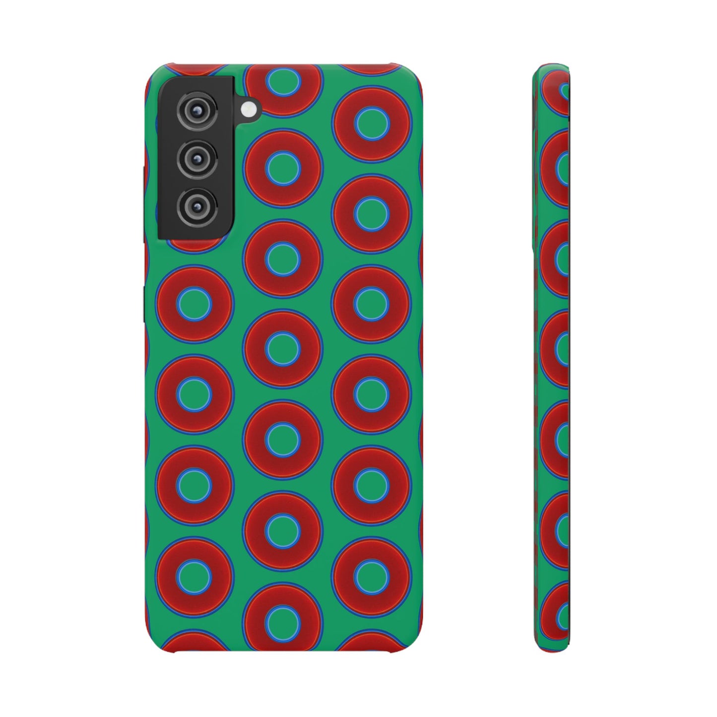Lumpy Donut Snap Case - red vivid donut print w/jade green background