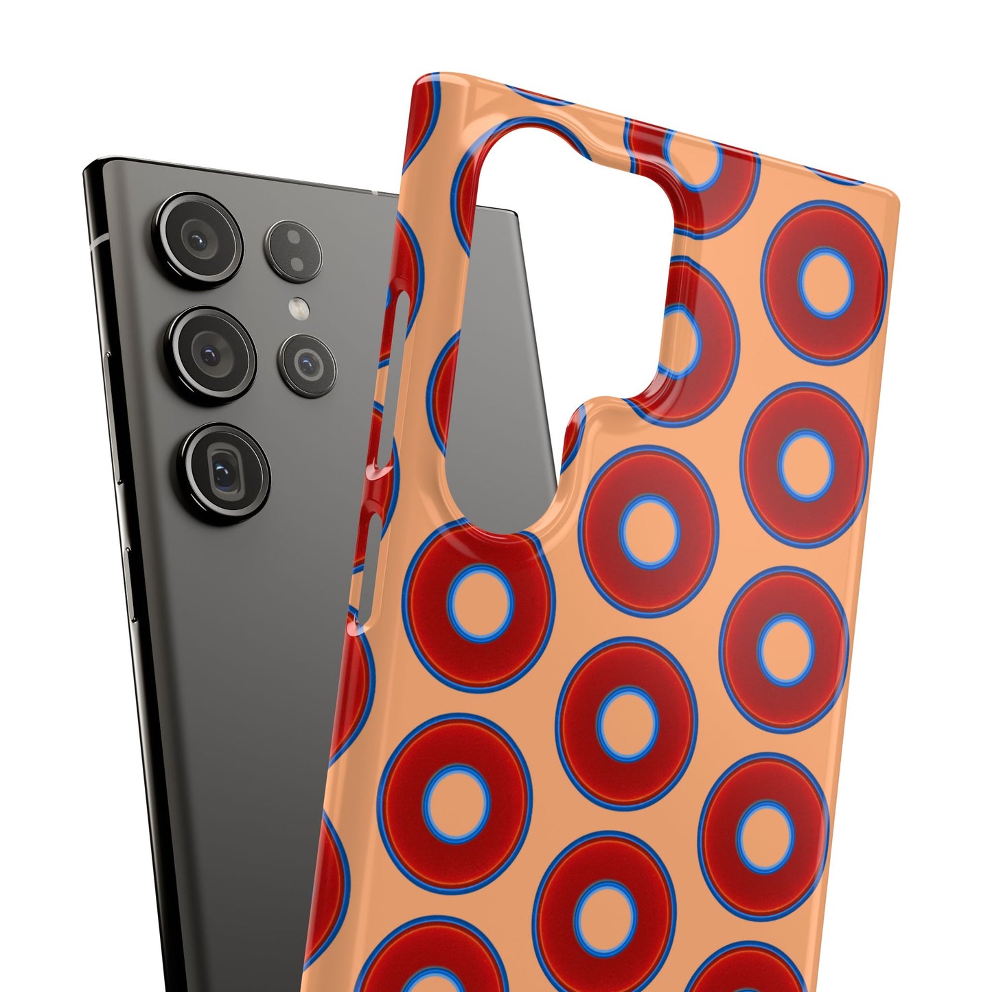 Lumpy Donut Snap Case - red vivid donut print w/peach background