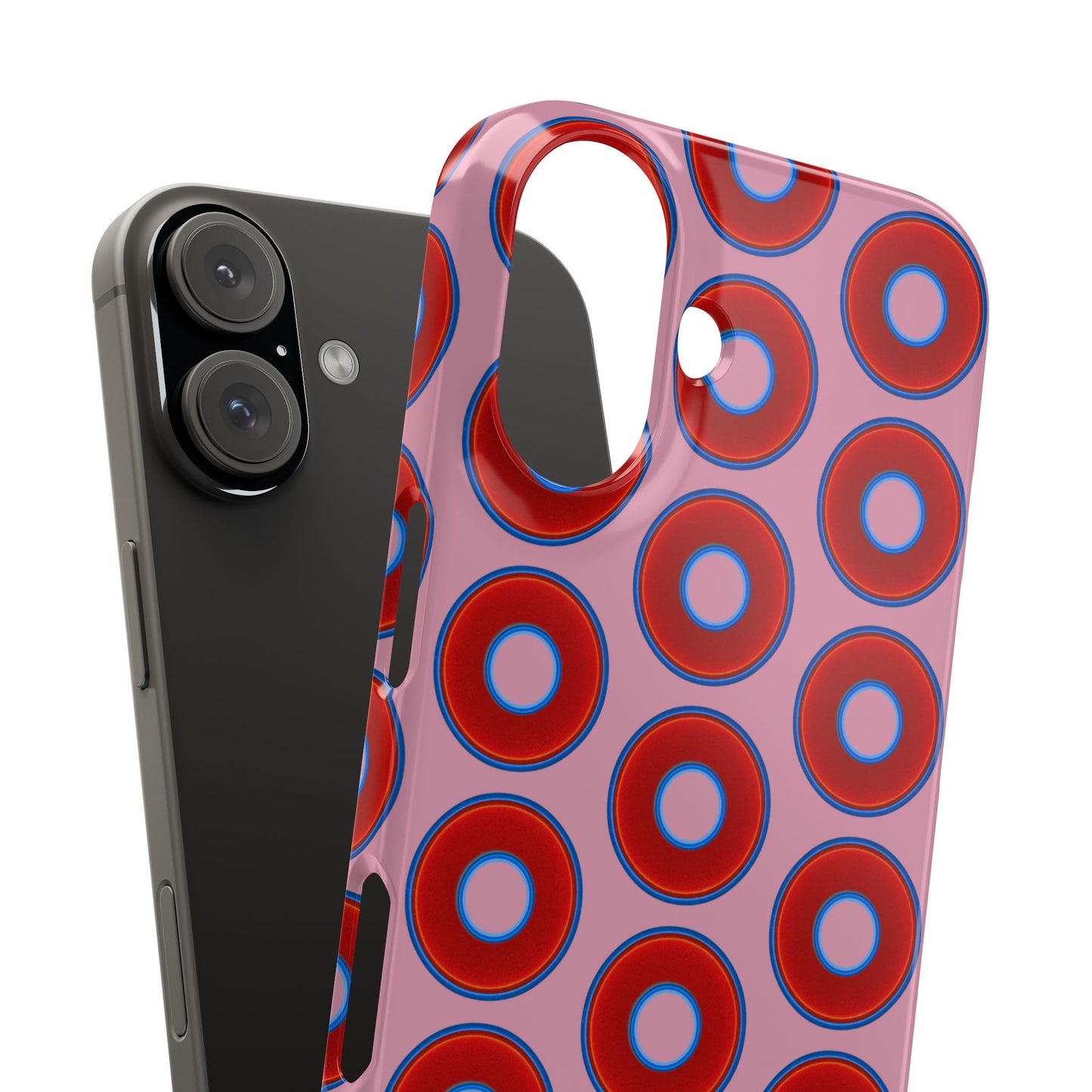 Lumpy Donut Snap Case - red vivid donut print w/pale magenta background