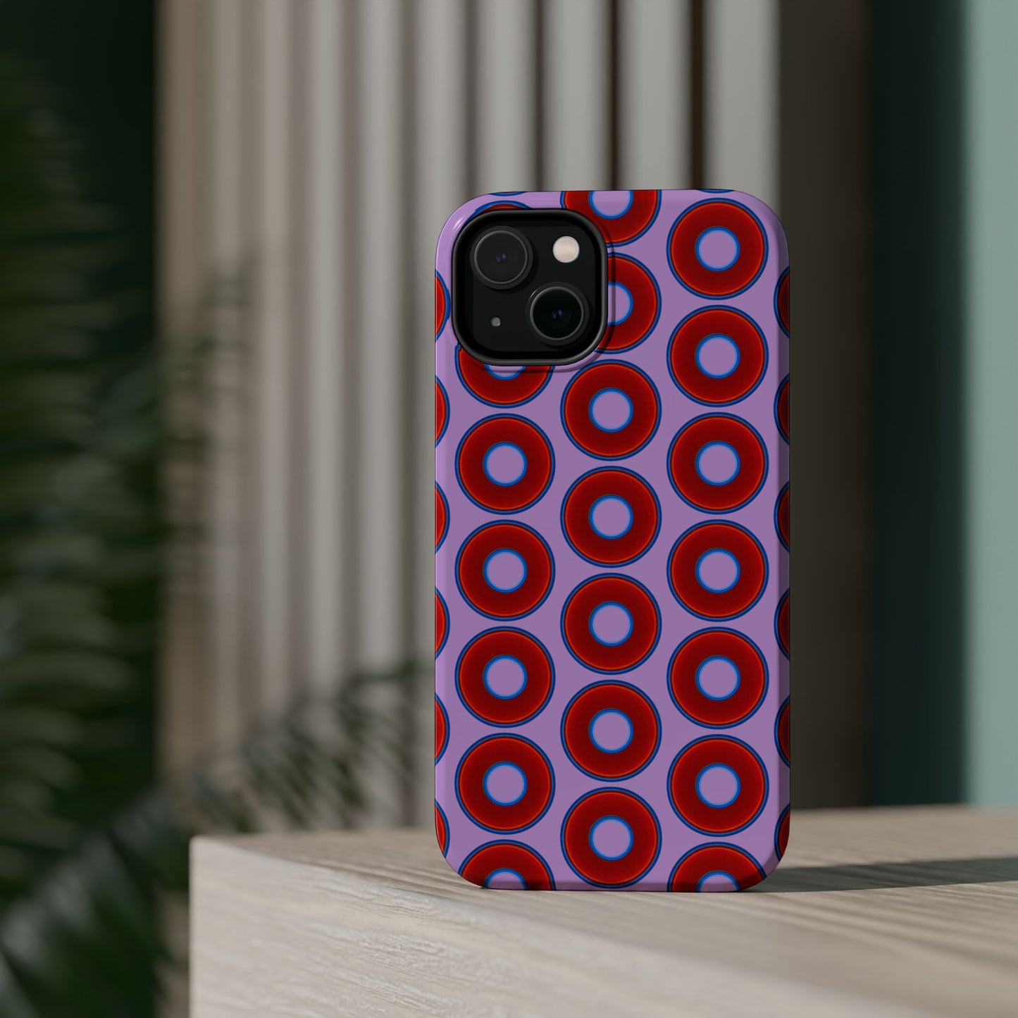 Magnetic Tough Donut Case - red vivid donut print w/wisteria purple background