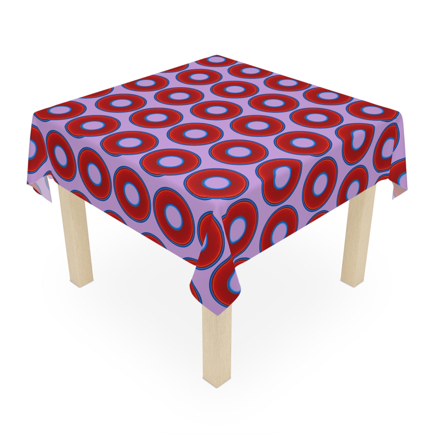 Lumpy Tablecloth - 55.1" x 55.1" - vivid red donuts w/wisteria purple background