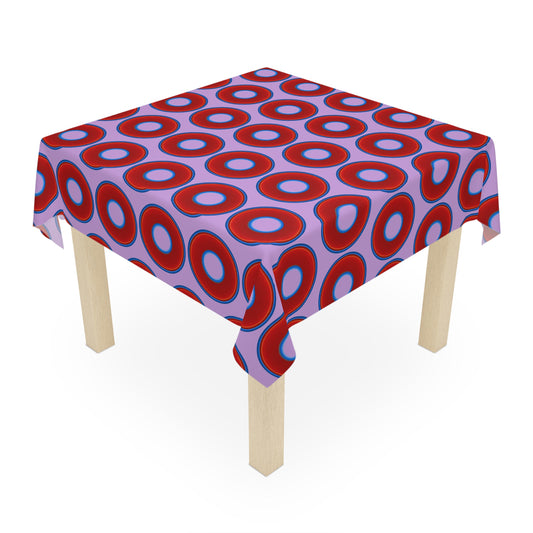 Lumpy Tablecloth - 55.1" x 55.1" - vivid red donuts w/wisteria purple background