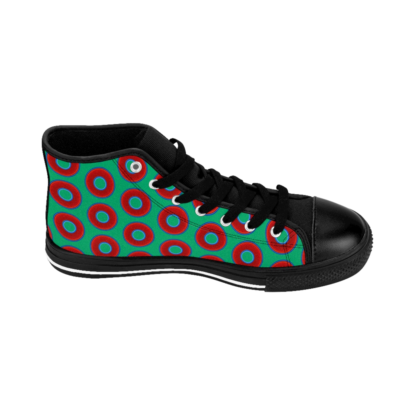 Men's Cushiony Convectors - High Tops - red vivid donuts w/jade green background