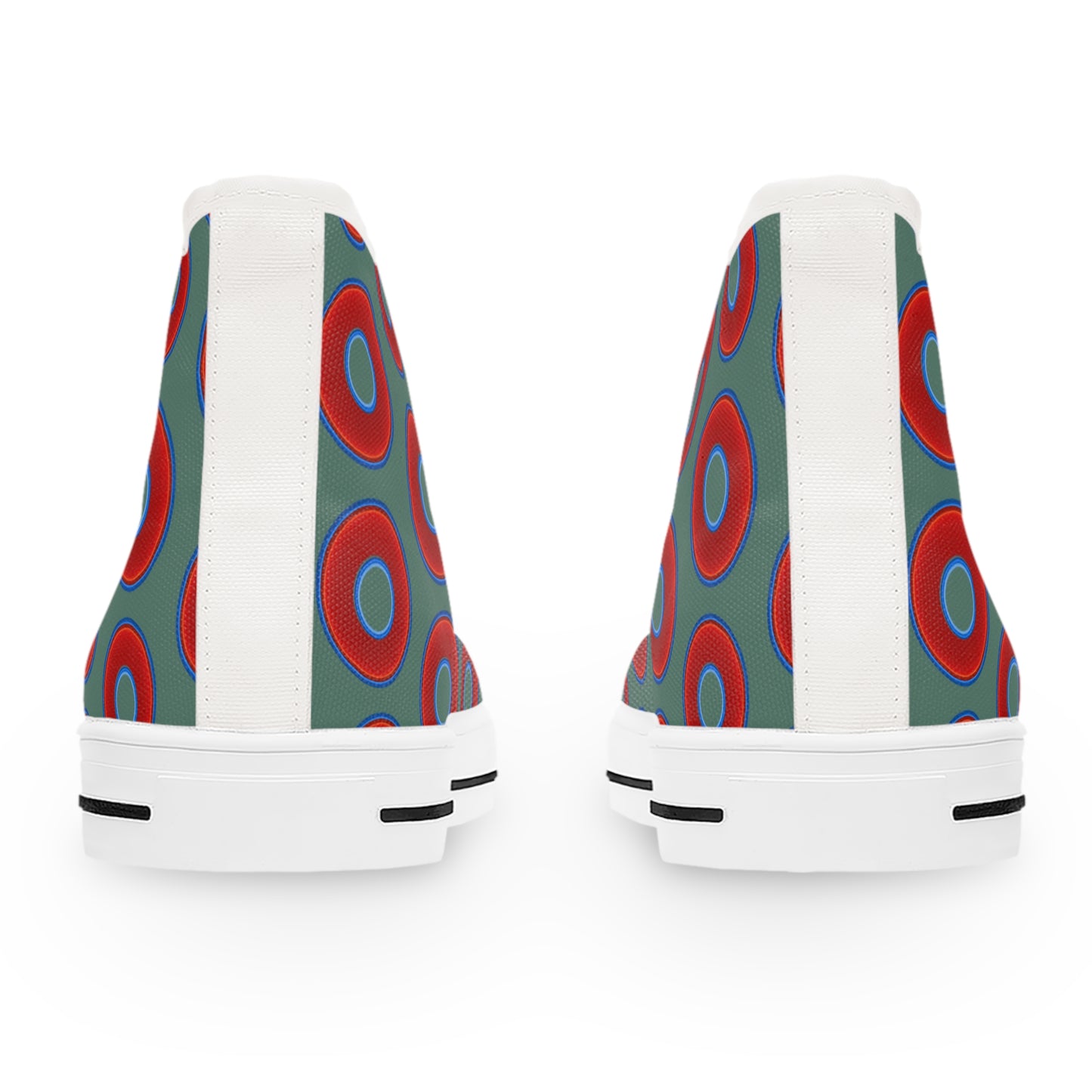 Women's High Top Chuck Taylors - large vivid red donut print w/Fenway green background
