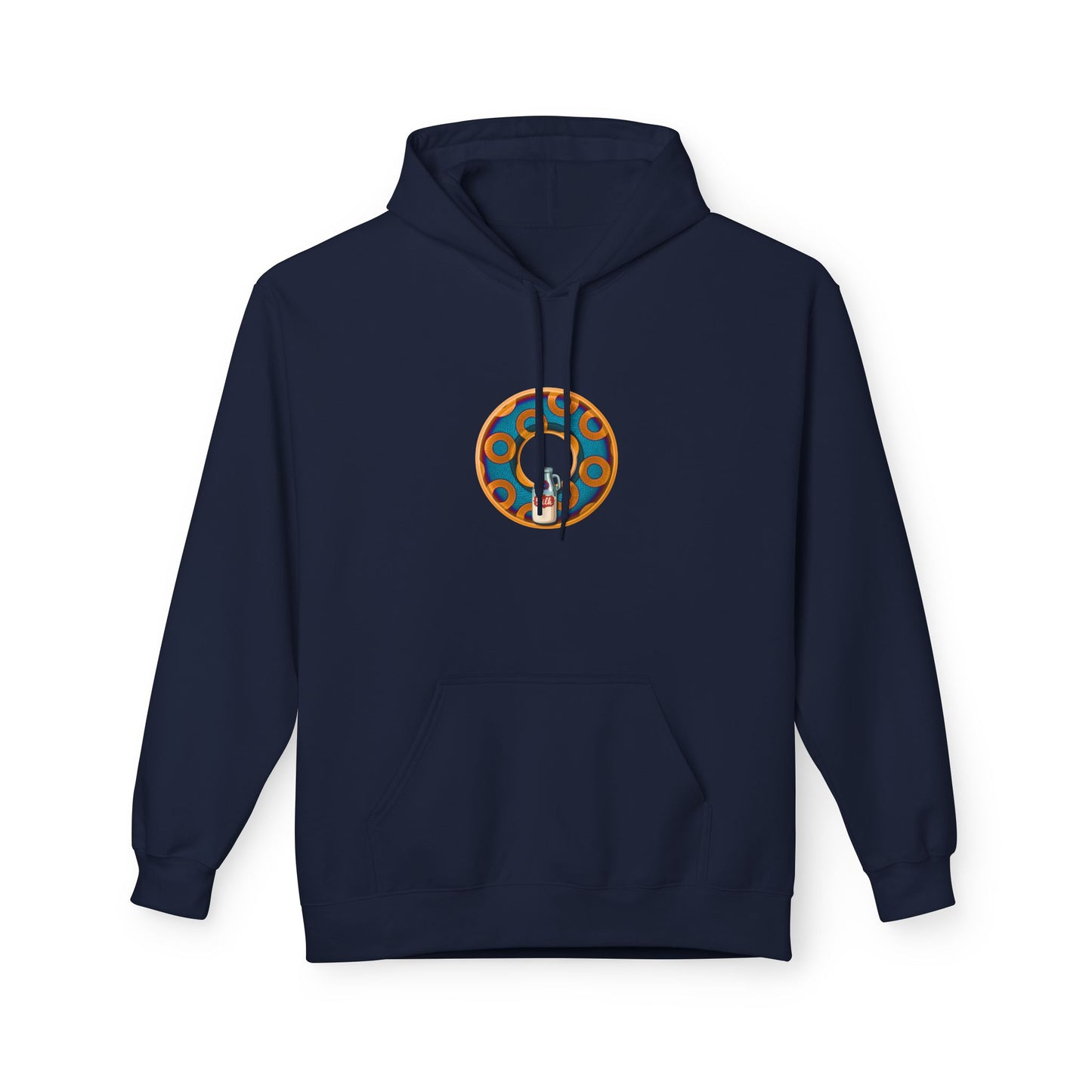 Fleece Harry Hoodies [Midweight Soft-style] - "Wooked Cream Dairy - YEMSG Donut" - blue/orange rustic paradox donut - variant 4