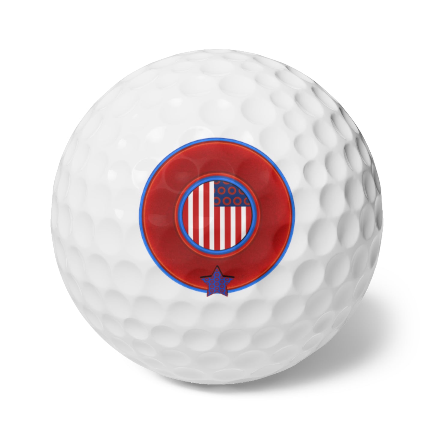Lumpy Donut Golf Balls - 6-pack - "One Indivisible Donut" - vivid red/blue donut - variant 2 w/star