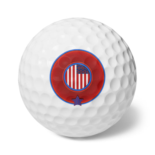 Lumpy Donut Golf Balls - 6-pack - "One Indivisible Donut" - vivid red/blue donut - variant 2 w/star