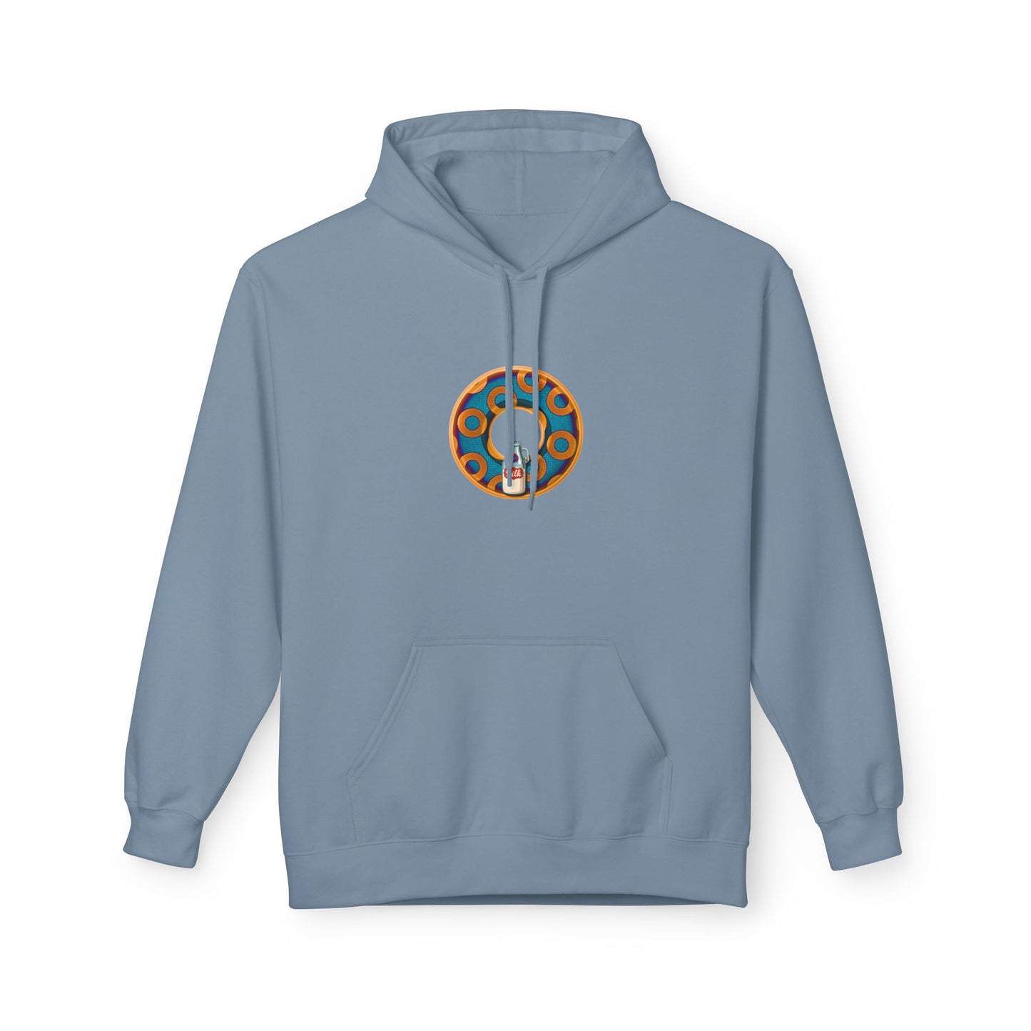 Fleece Harry Hoodies [Midweight Soft-style] - "Wooked Cream Dairy - YEMSG Donut" - blue/orange rustic paradox donut - variant 4
