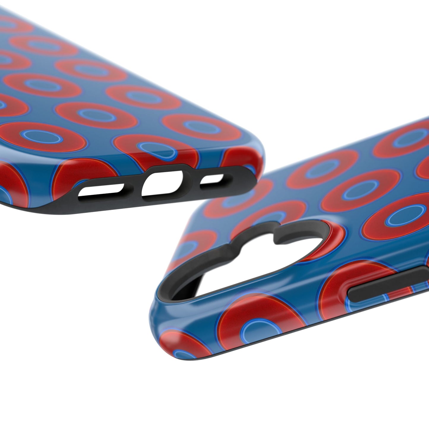 Impact-Resistant Lumpy Donut Case - red vivid donut print w/wavy navy background