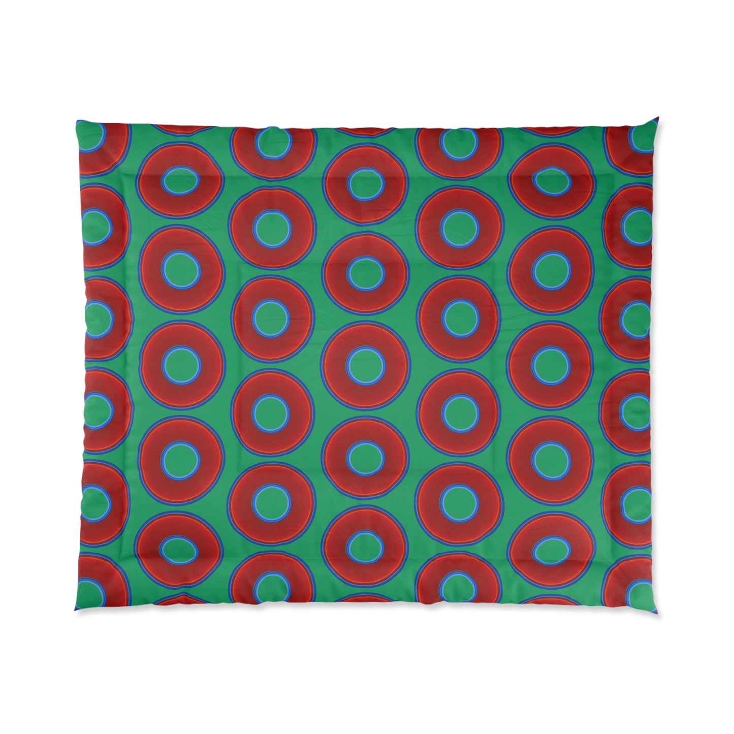 The Very Lumpy Comforter - vivid red donuts w/jade green background