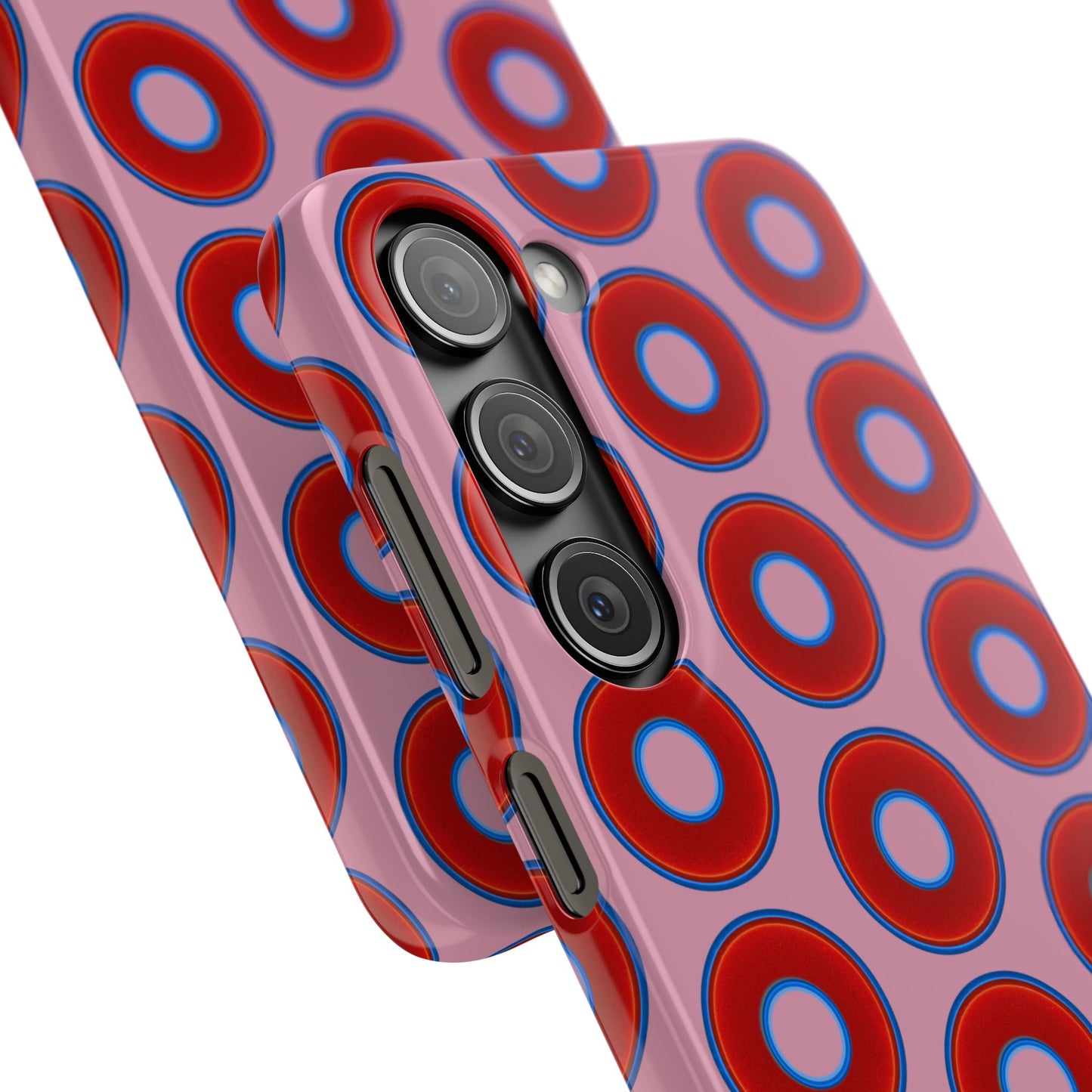 Lumpy Donut Snap Case - red vivid donut print w/pale magenta background