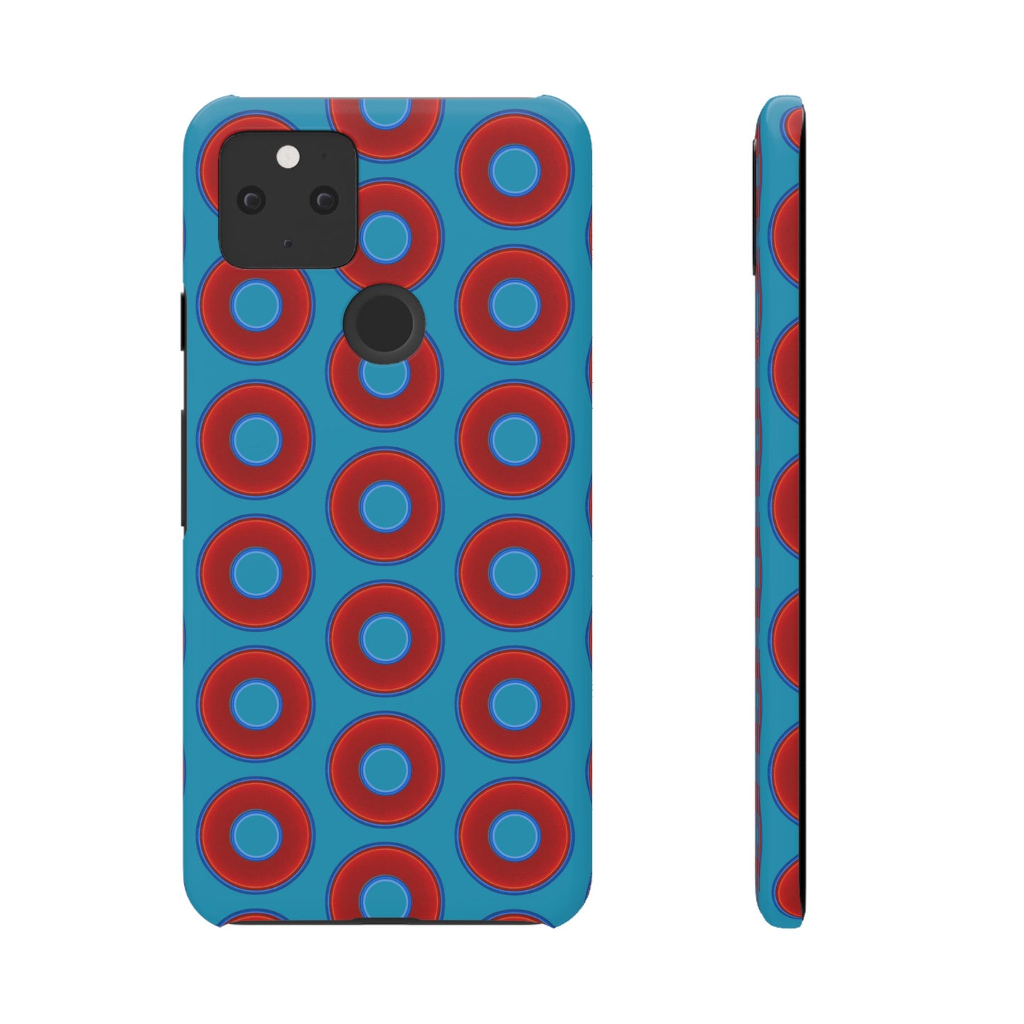 Lumpy Donut Snap Case - red vivid donut print w/aquamarine blue background