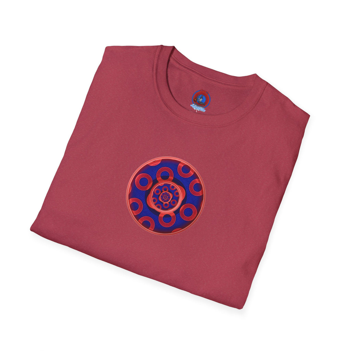 Classic Donut Tee - Unisex Soft-Style - "Kaleidoscope Abyss of Donut" - paradoxical print - variant 2 - series 1.0 - donut vortex - red/blue