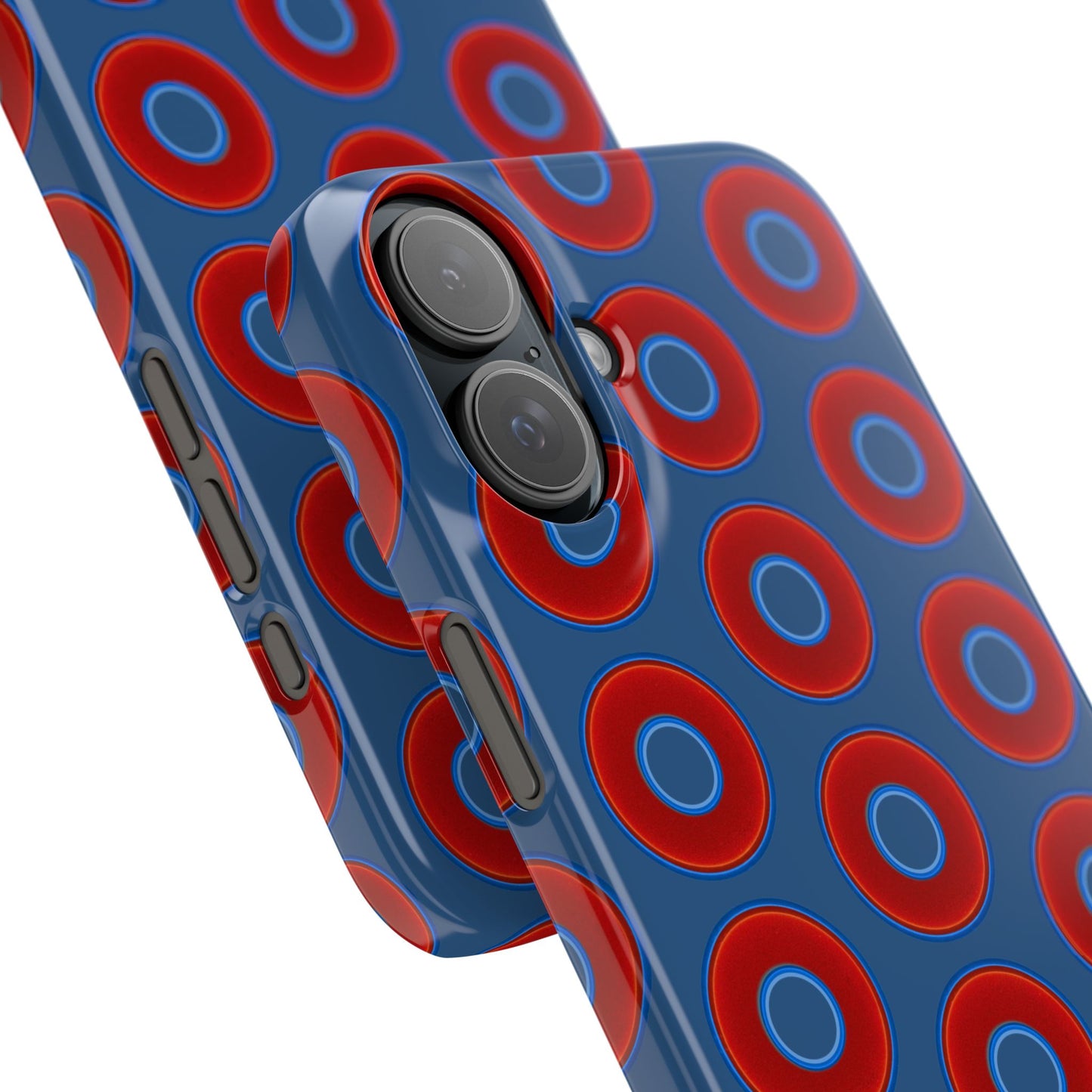 Lumpy Donut Snap Case - red vivid donut print w/light navy blue background