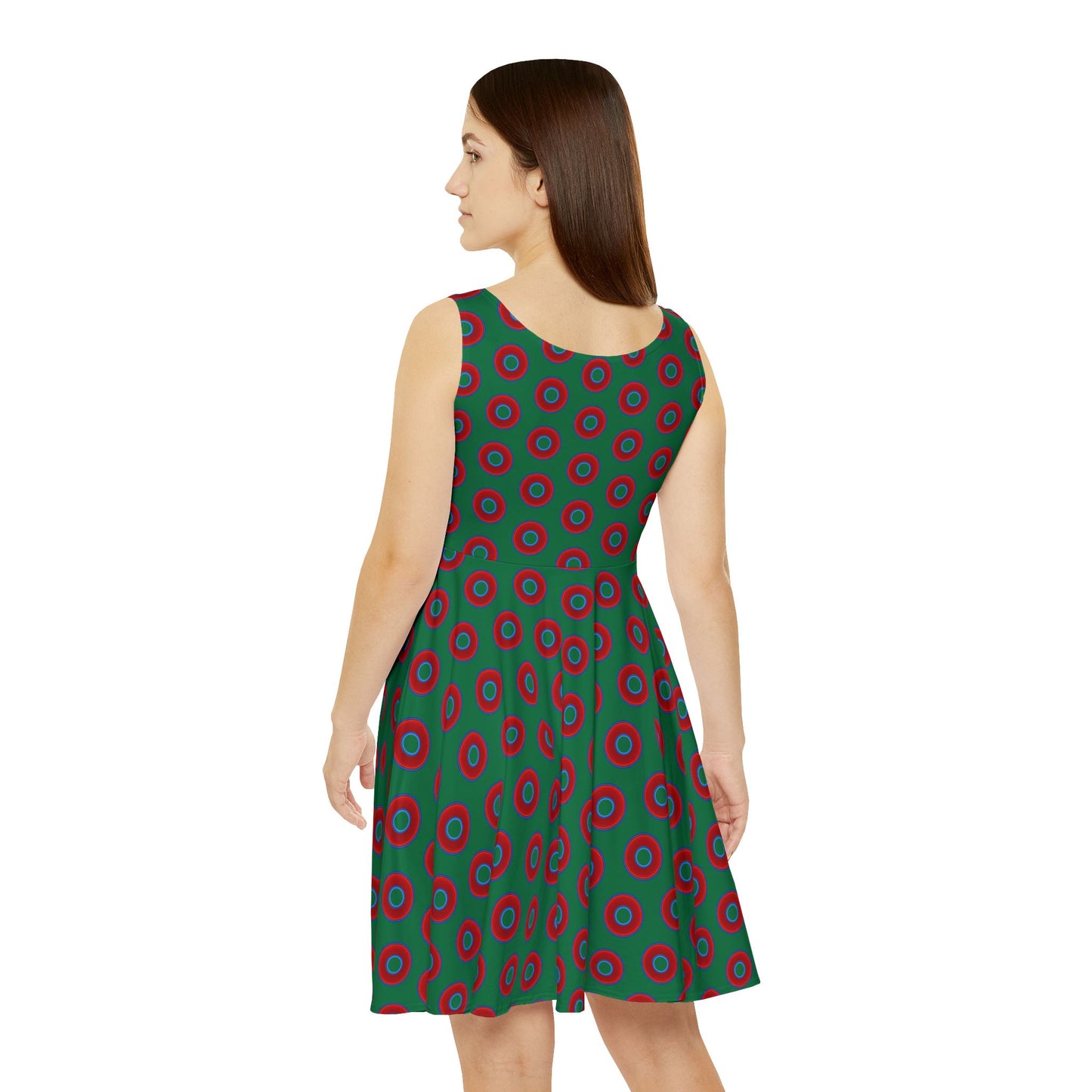 Women's Skater Donut Dress - vivid red donut print w/green background