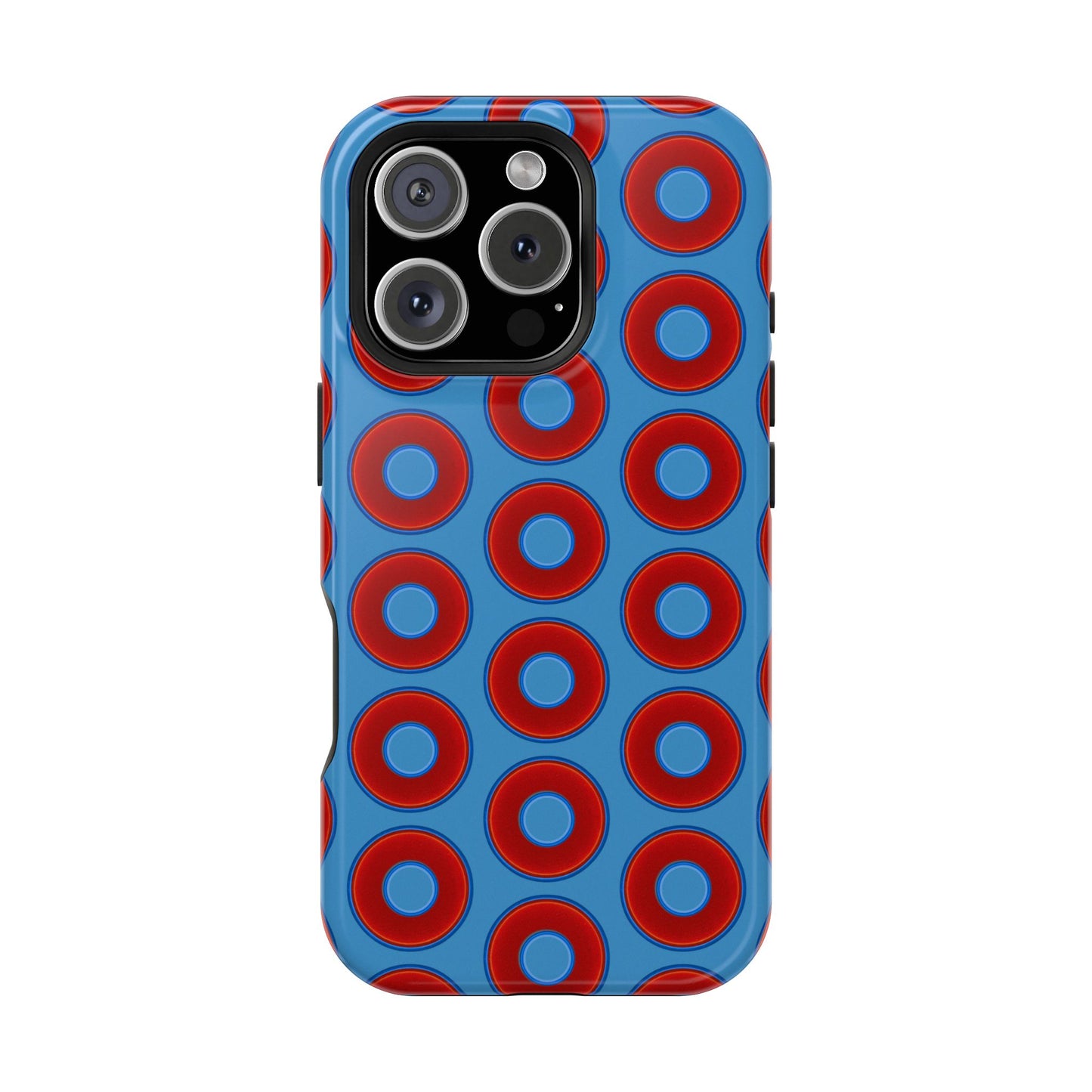 Impact-Resistant Lumpy Donut Case - red vivid donut print w/light steel blue background