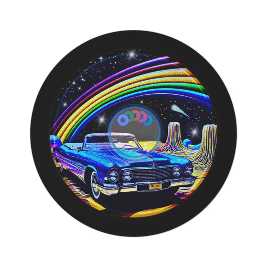 Round Room - 5 ft x 5 ft Lumpy Donut Rug - "Halley's Caddy Donut Rug" - black/blue pic donut w/black background - variant 1