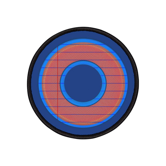 Iron-On Donut Patch - "Tasty Donut Patch" - rustic red/blue pic donut - variant 3