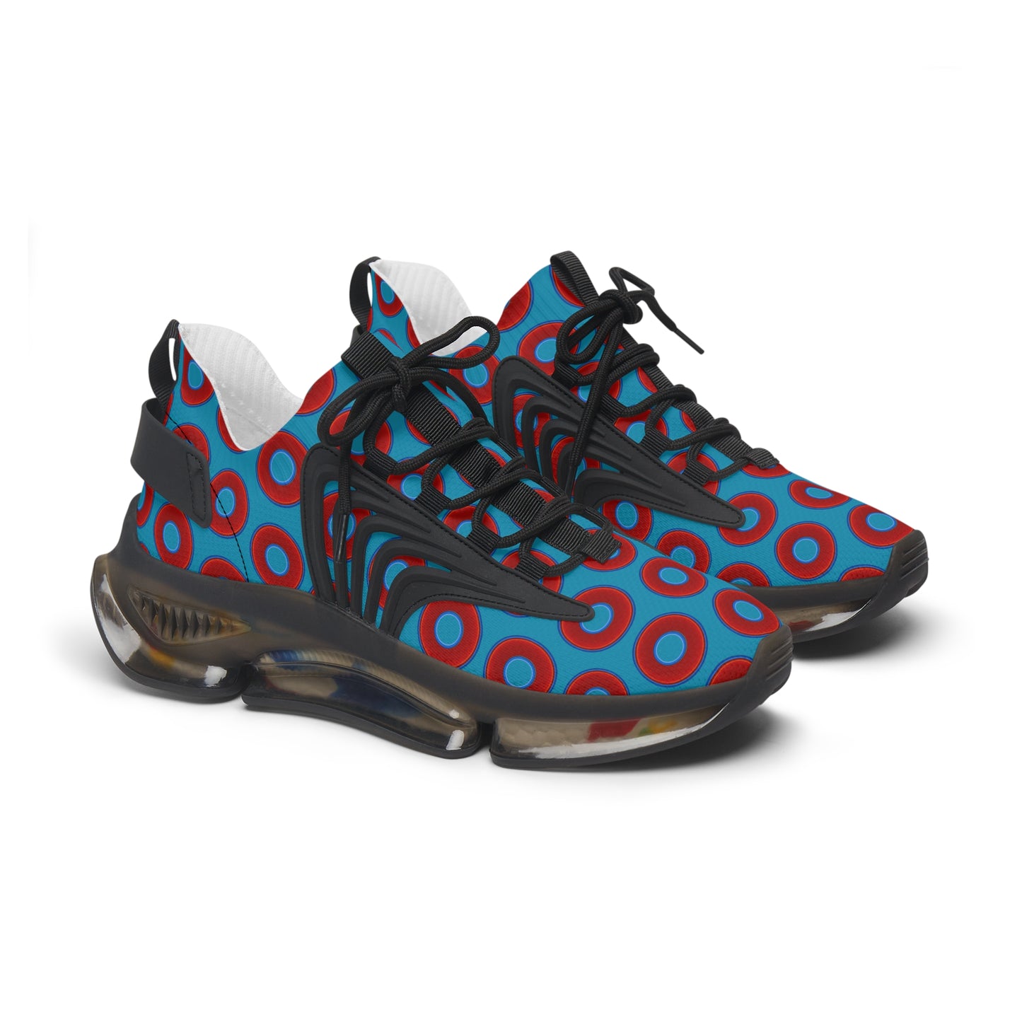 Women's Donut Kicks - red vivid donut print w/aquamarine blue background