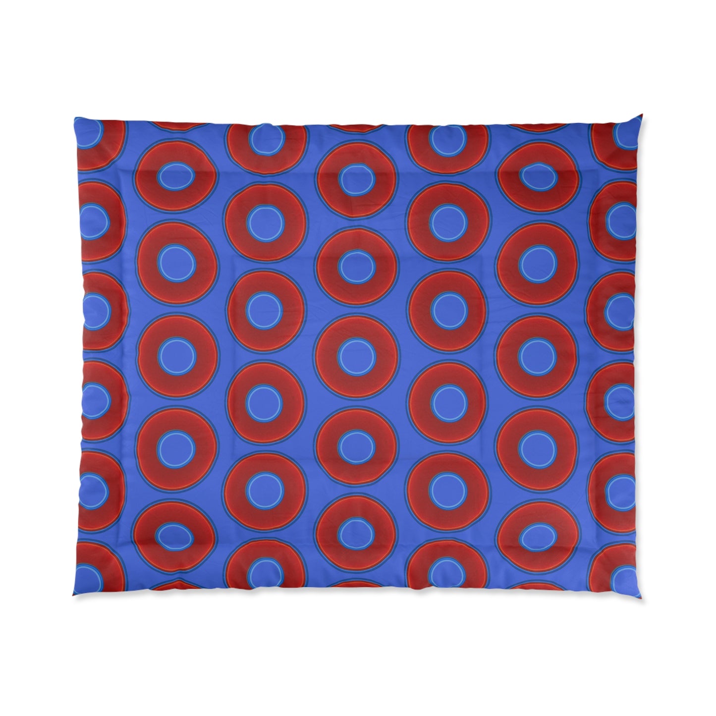 The Very Lumpy Comforter - vivid red donuts w/royal blue background