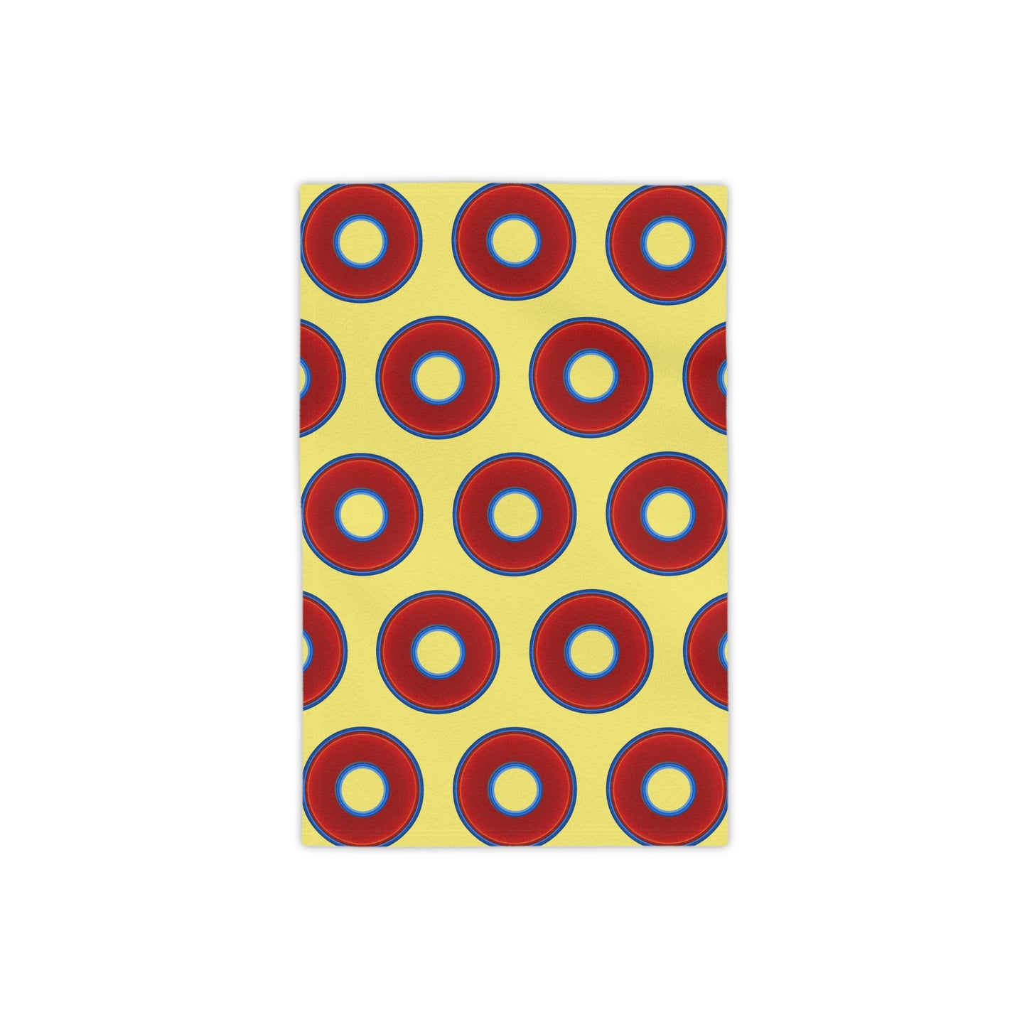 Lumpy Donut Towels - vivid red donuts w/yellow background
