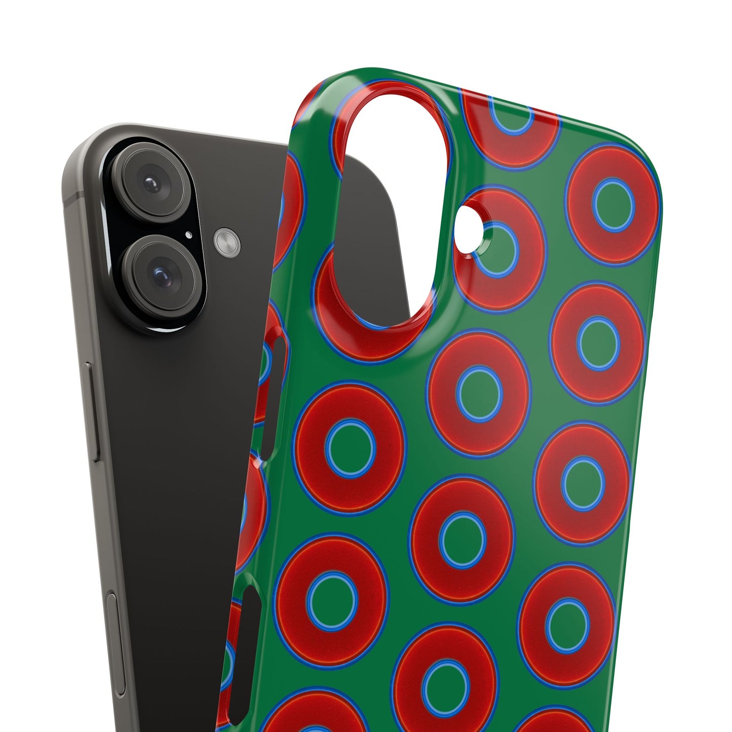 Lumpy Donut Snap Case - red vivid donut print w/green background