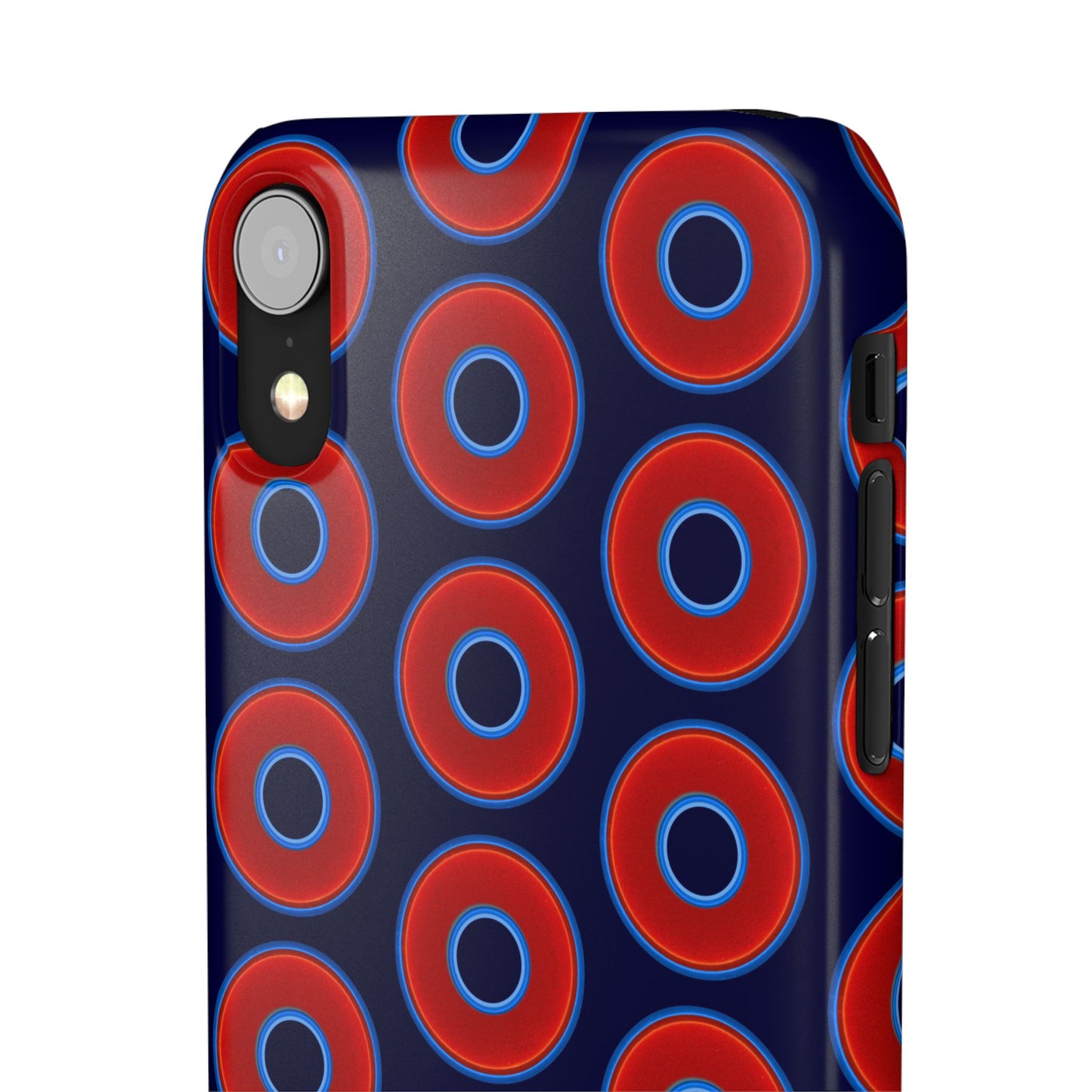 Lumpy Donut Snap Case - red vivid donut print w/midnight blue background