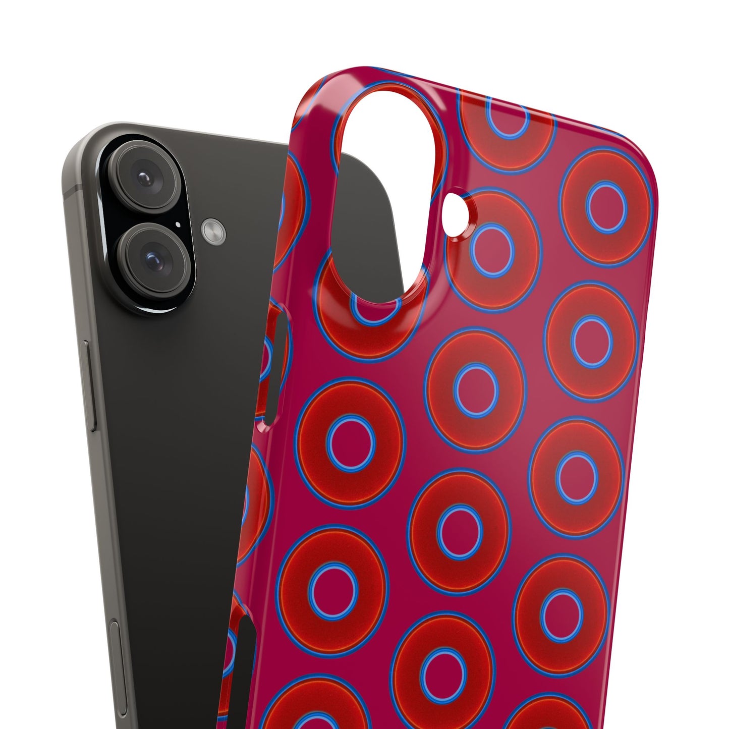 Lumpy Donut Snap Case - red vivid donut print w/dark magenta background