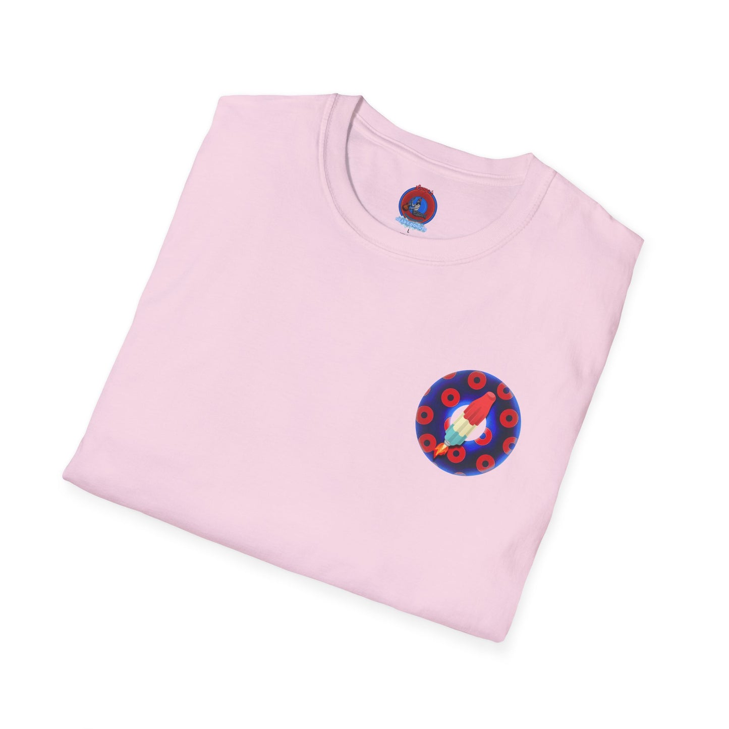 Classic Donut Tee - Unisex Soft-Style - "Blow this Popsicle Stand" - blue/red paradox bomb pop donut - variant 1