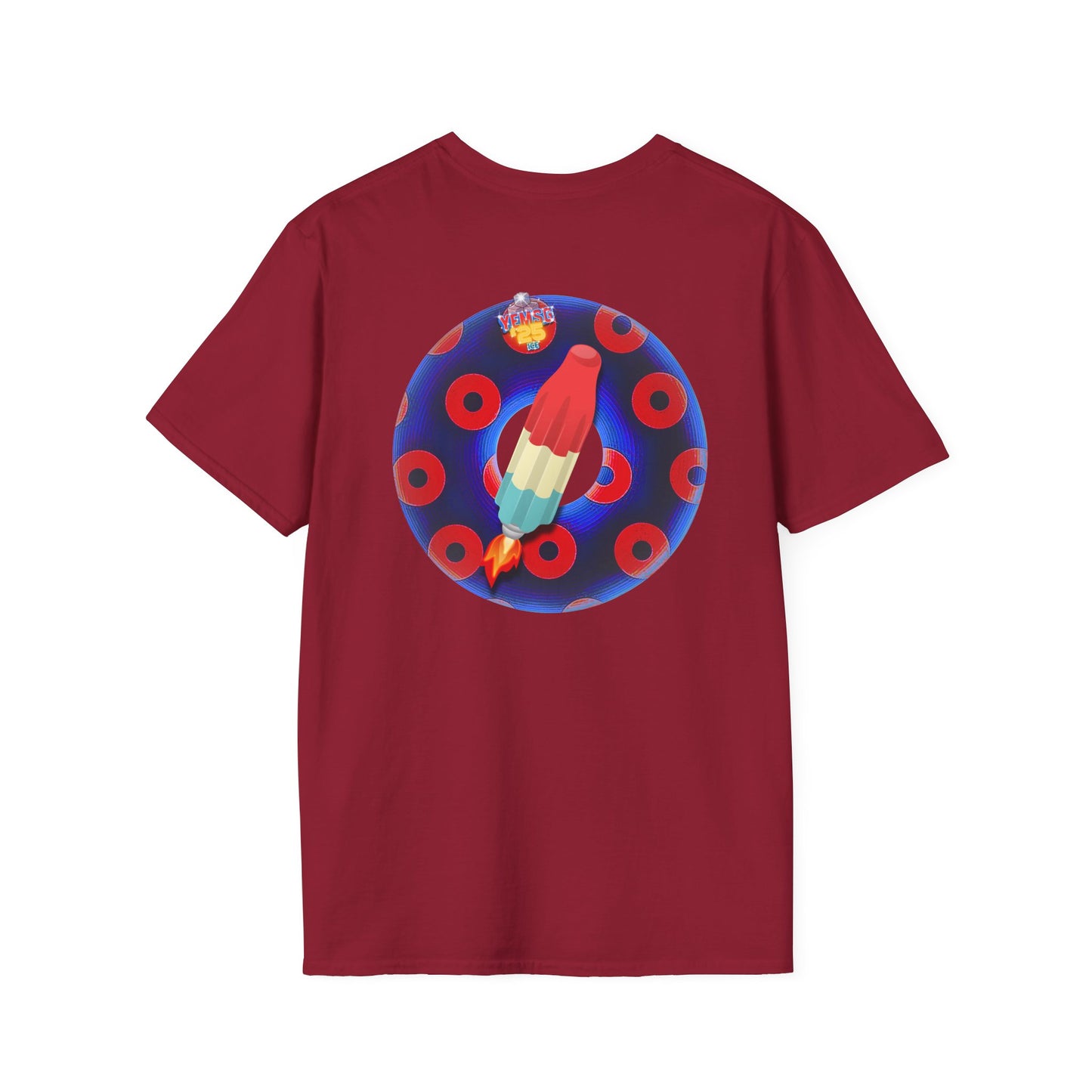 Classic Donut Tee - Unisex Soft-Style - "Blow this Popsicle Stand" - blue/red paradox bomb pop donut - variant 3