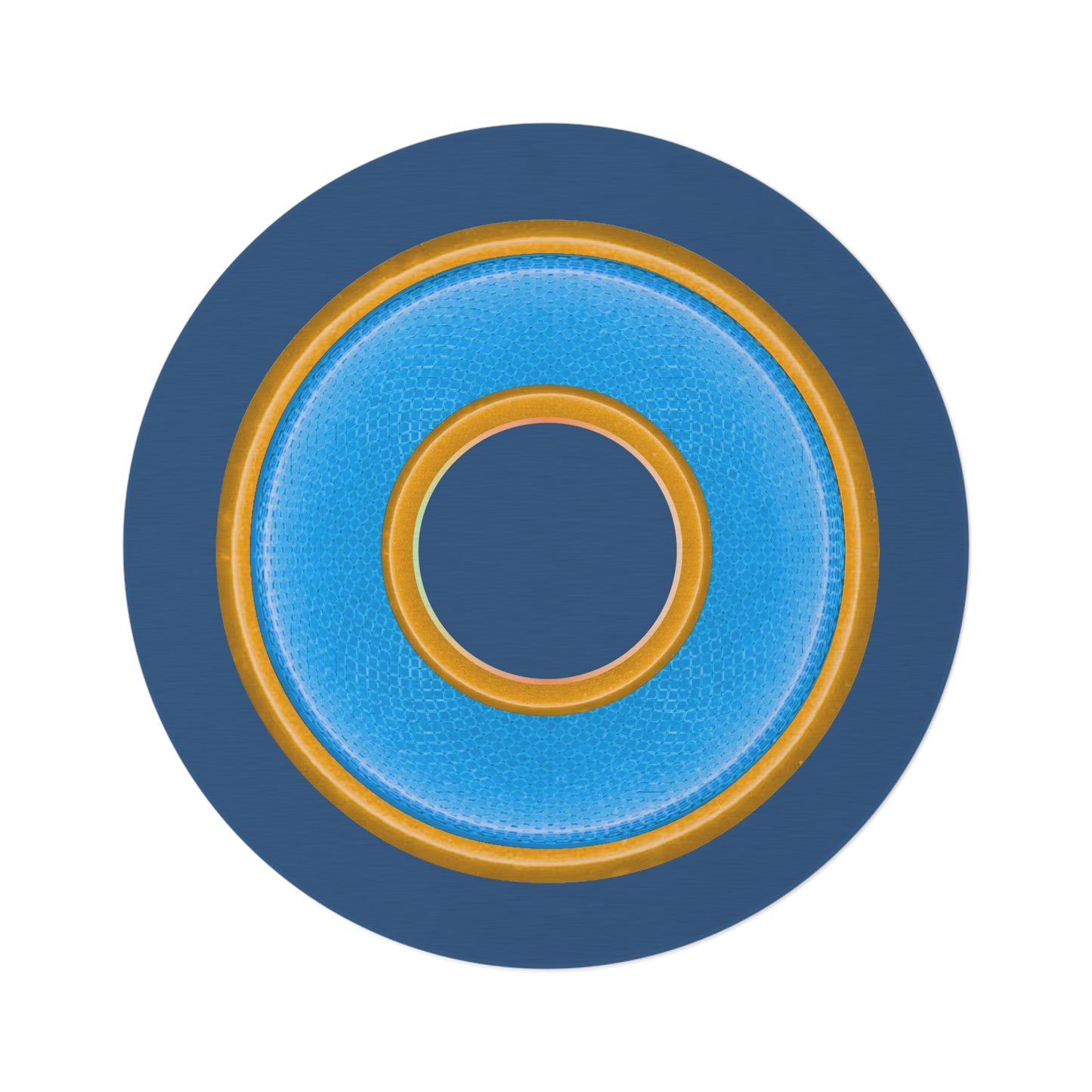 Round Room - 5 ft x 5 ft Lumpy Donut Rug - "Plain Donut" - rustic light blue/yellow donut w/light navy background