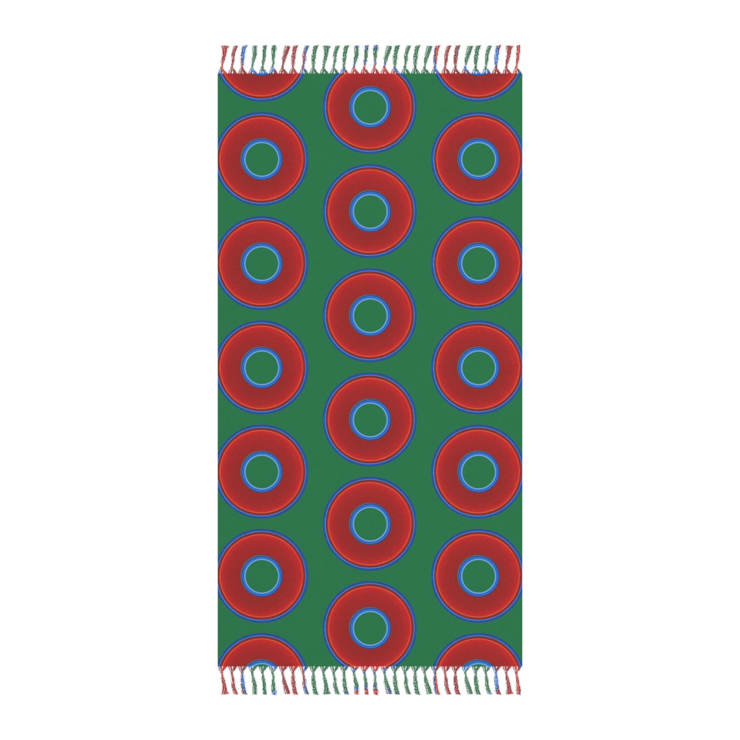 Oversized Lumpy Beach Towel - vivid red donuts w/green background