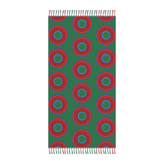 Oversized Lumpy Beach Towel - vivid red donuts w/green background