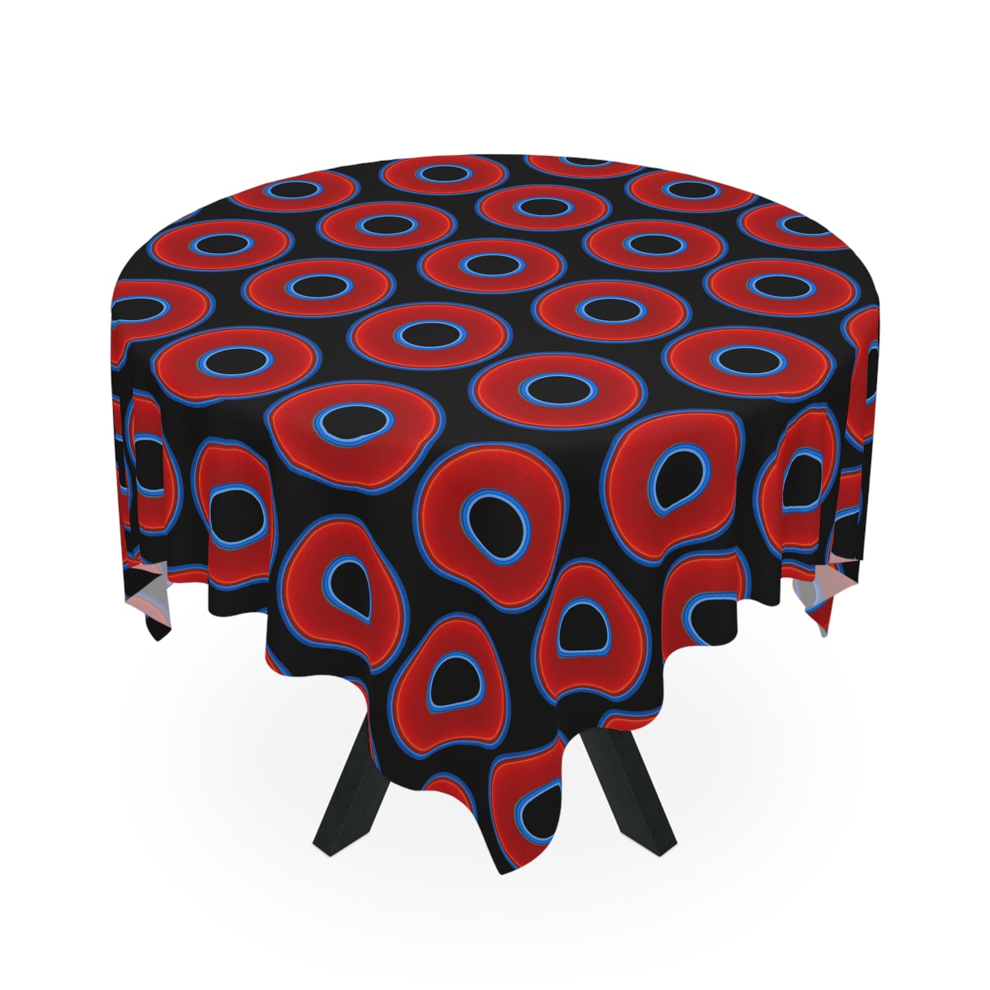 Lumpy Tablecloth - 55.1" x 55.1" - vivid red donuts w/black background