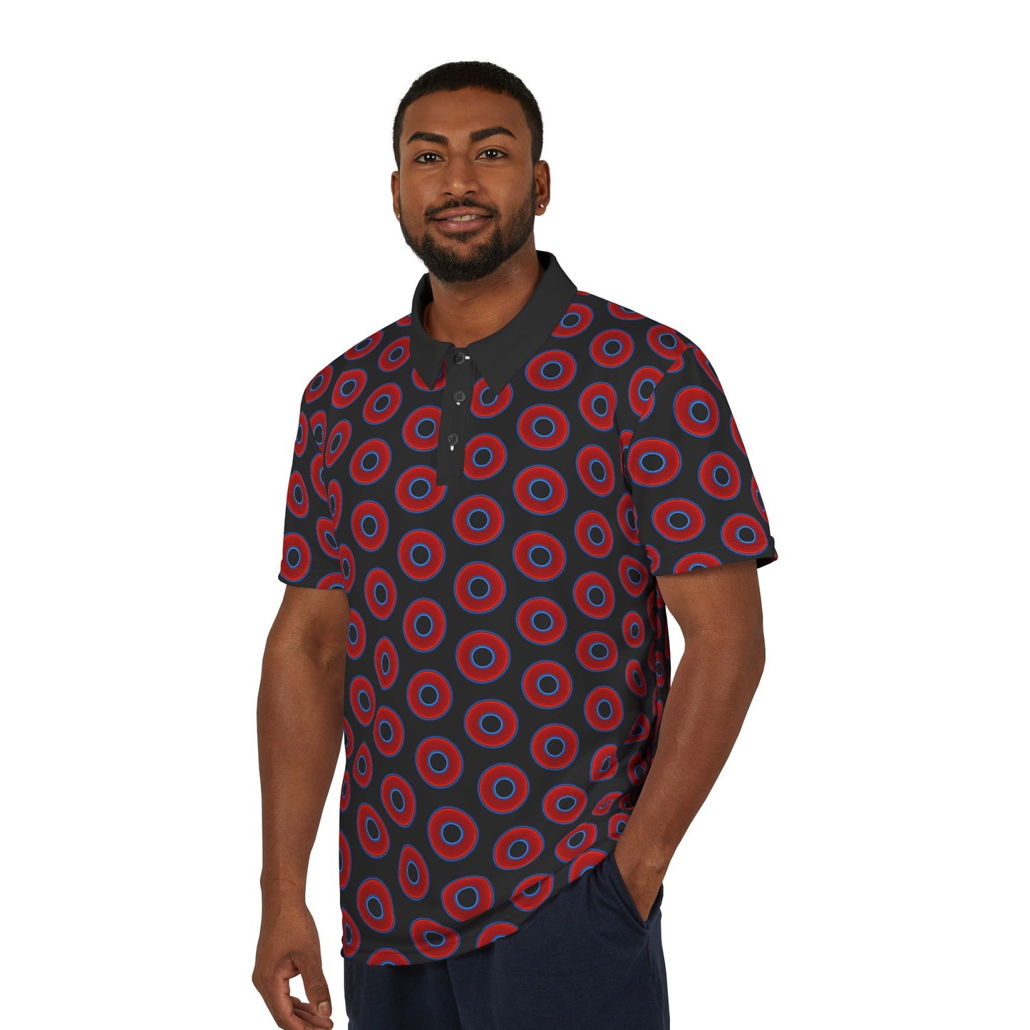 AOP Donut Polo - vivid donut print w/black background [unisex]