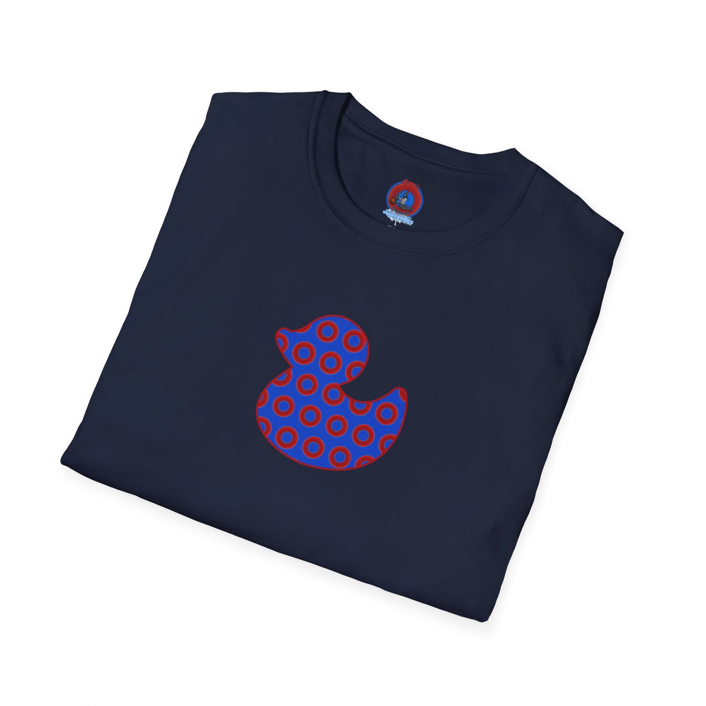 Classic Donut Tee - Unisex Soft-Style - "Rubber Ducky Bath Time Donut" - vivid red/blue donut pattern - variant 3