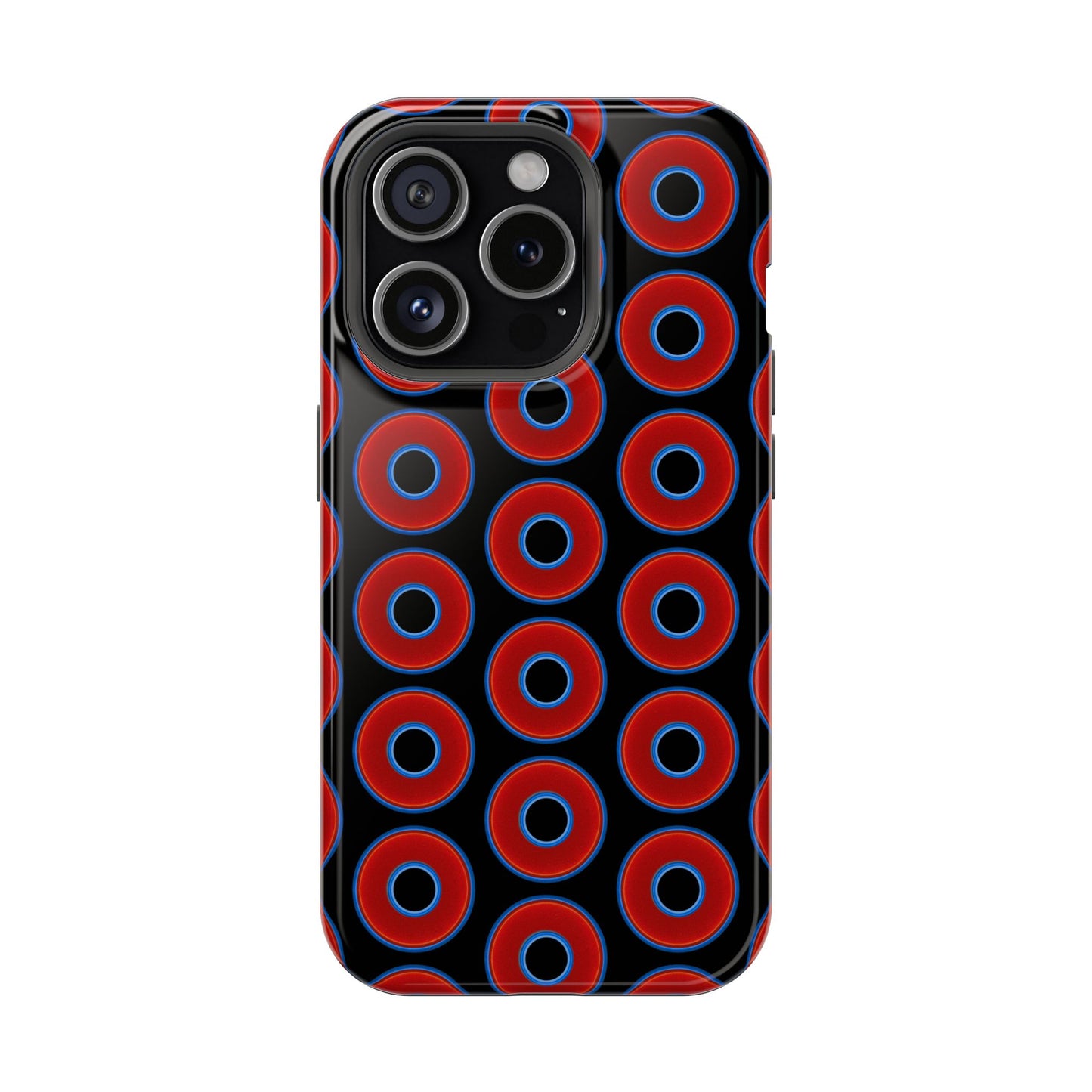 Impact-Resistant Lumpy Donut Case - red vivid donut print w/black background