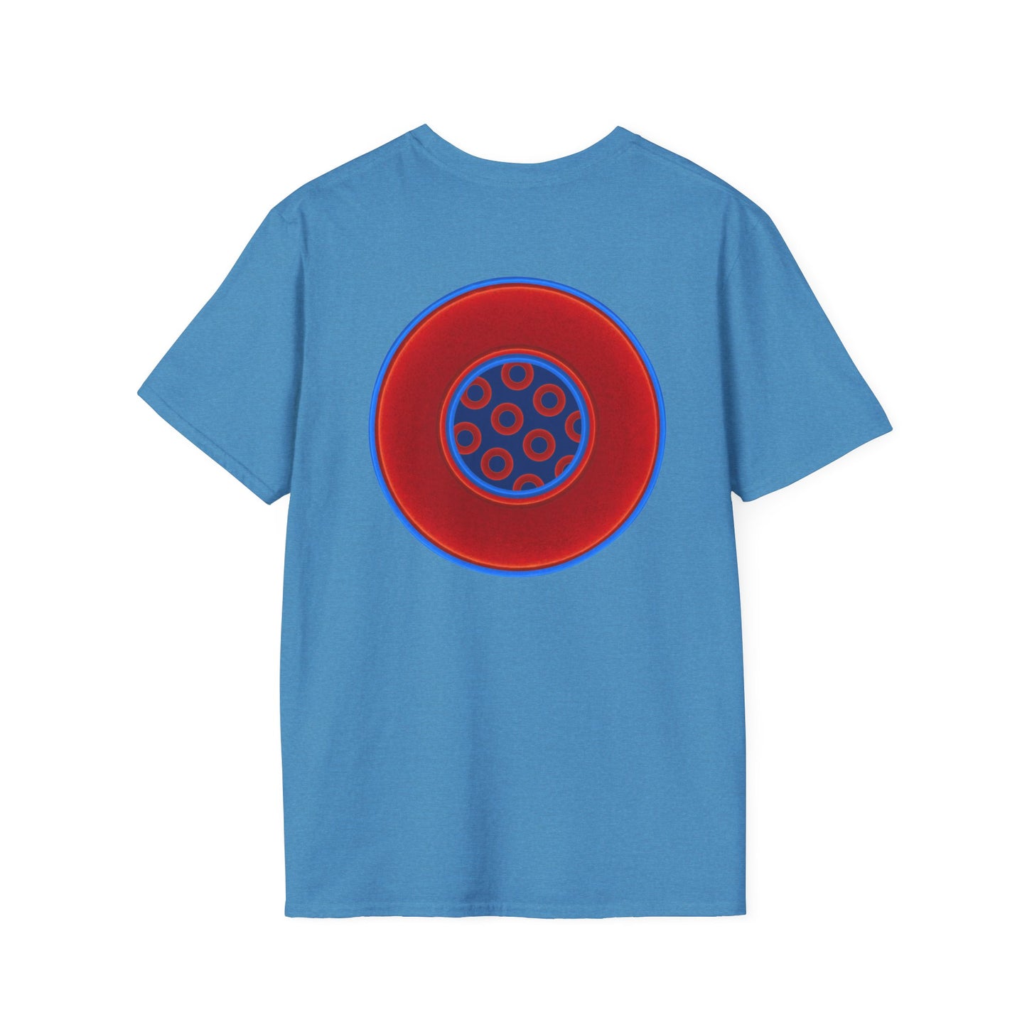 Classic Donut Tee - Unisex Soft-Style - "Portal Donut" - vivid red/blue donut  - w/navy blue - variant 2