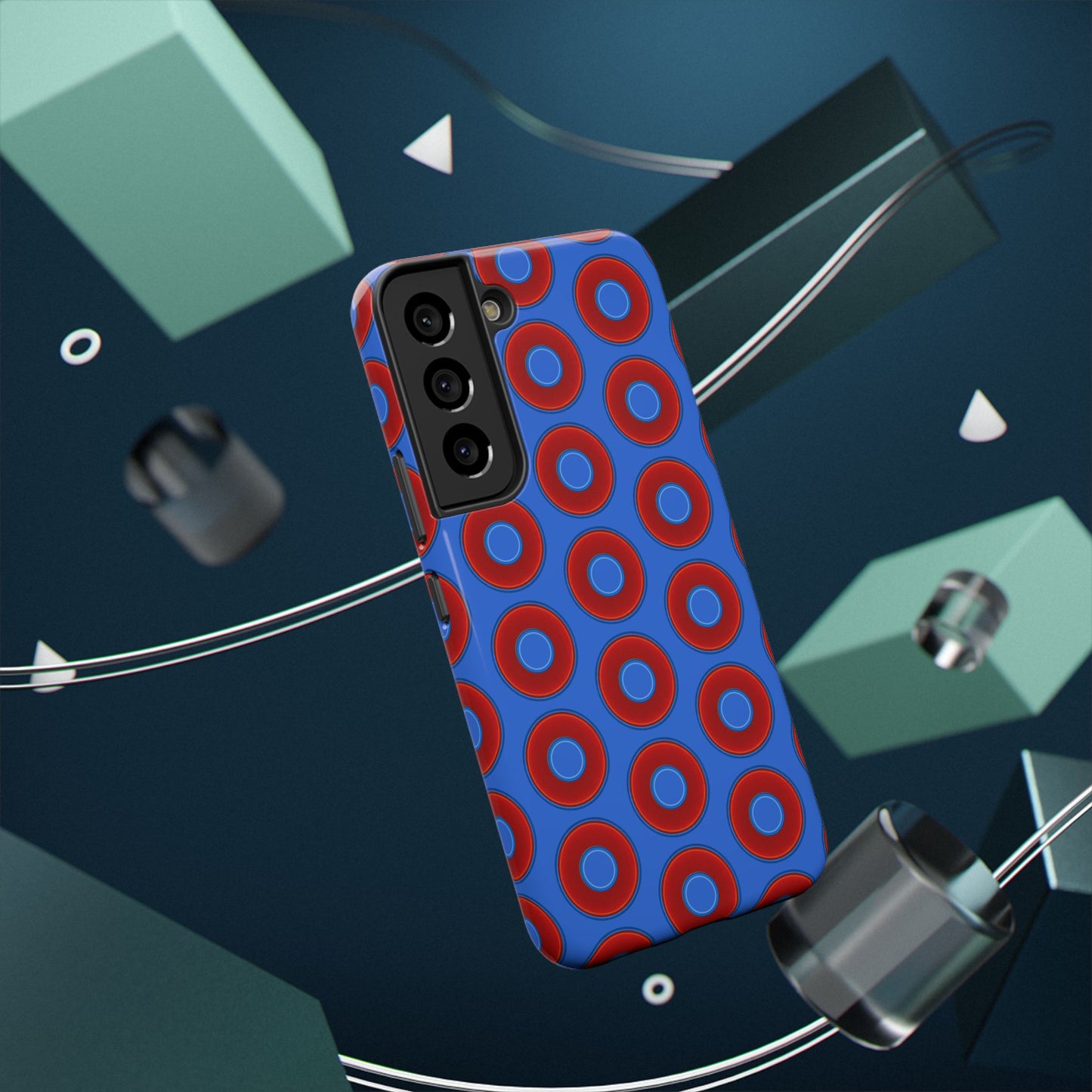 Impact-Resistant Lumpy Donut Case - red vivid donut print w/medium royal blue background