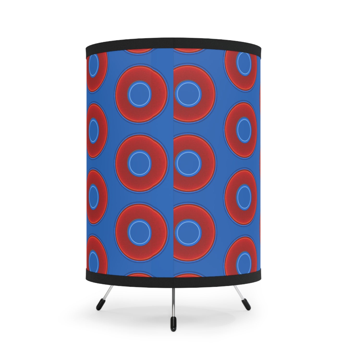 Lumpy Tripod Donut Lamp - vivid red donuts w/dark royal blue background